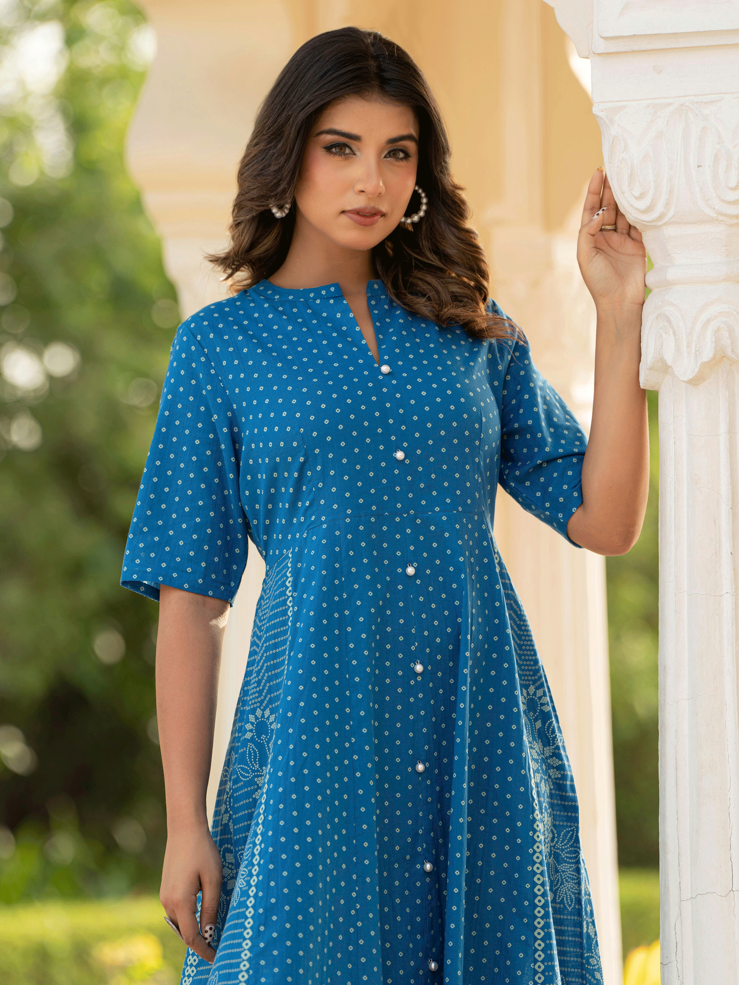 Soft Cotton Bandhani High Low Blue Dress