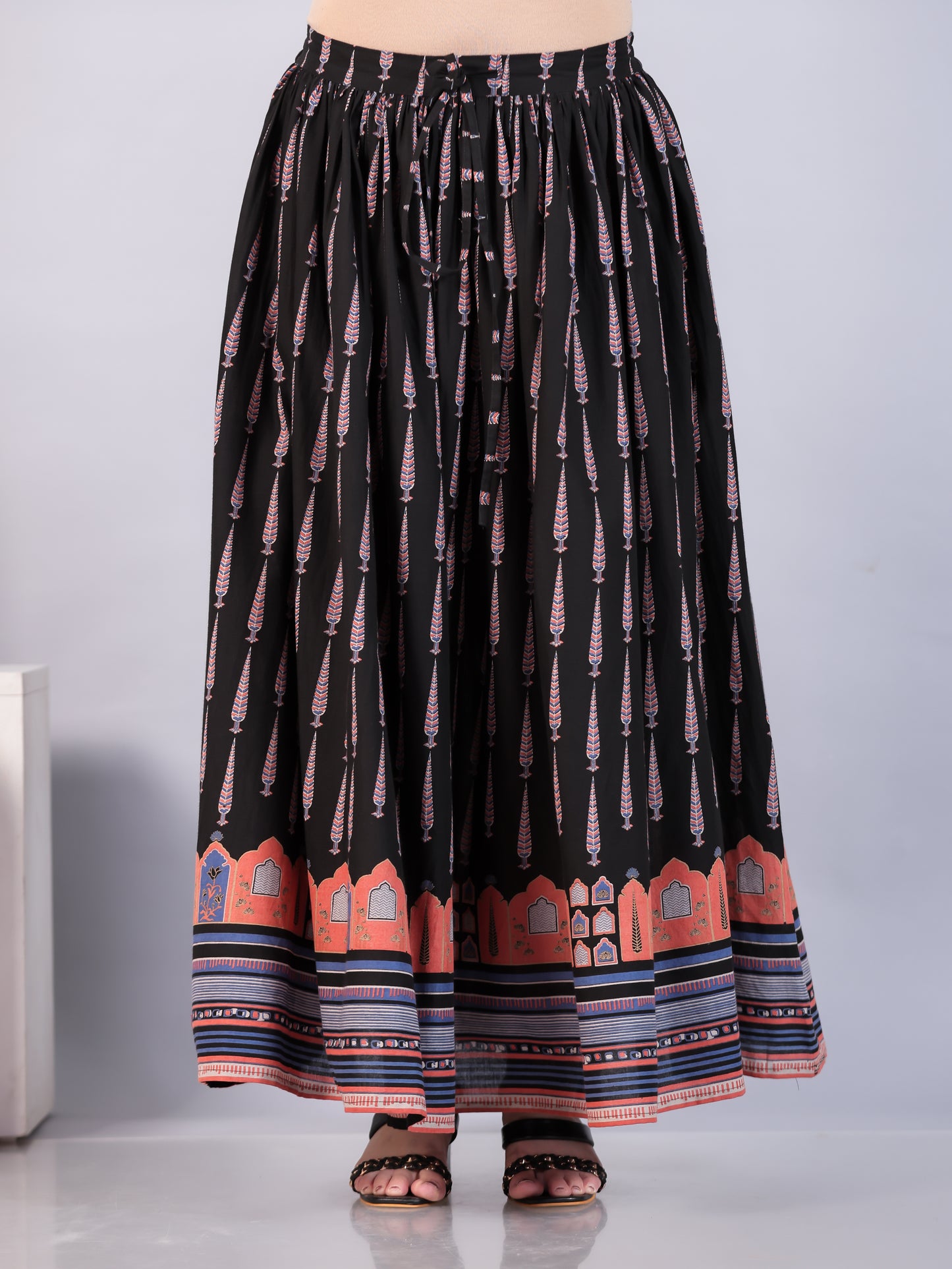 Soft Cotton Mughal Print Black Skirt