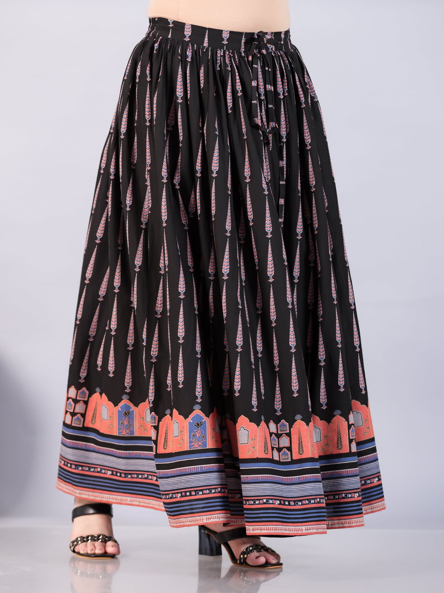 Soft Cotton Mughal Print Black Skirt