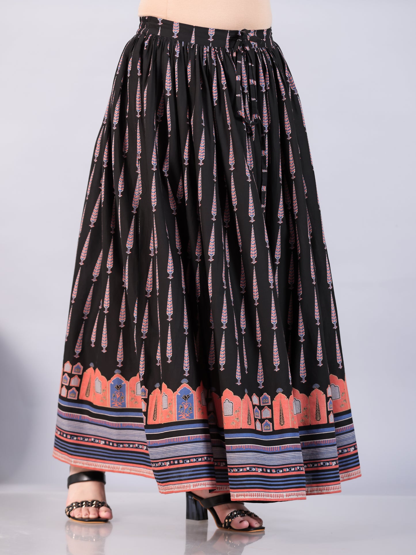 Soft Cotton Mughal Print Black Skirt