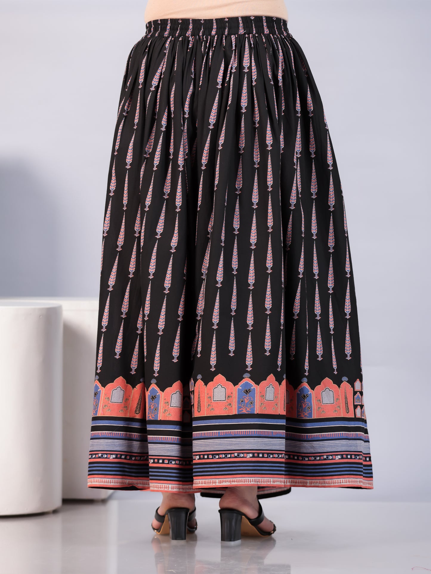 Soft Cotton Mughal Print Black Skirt