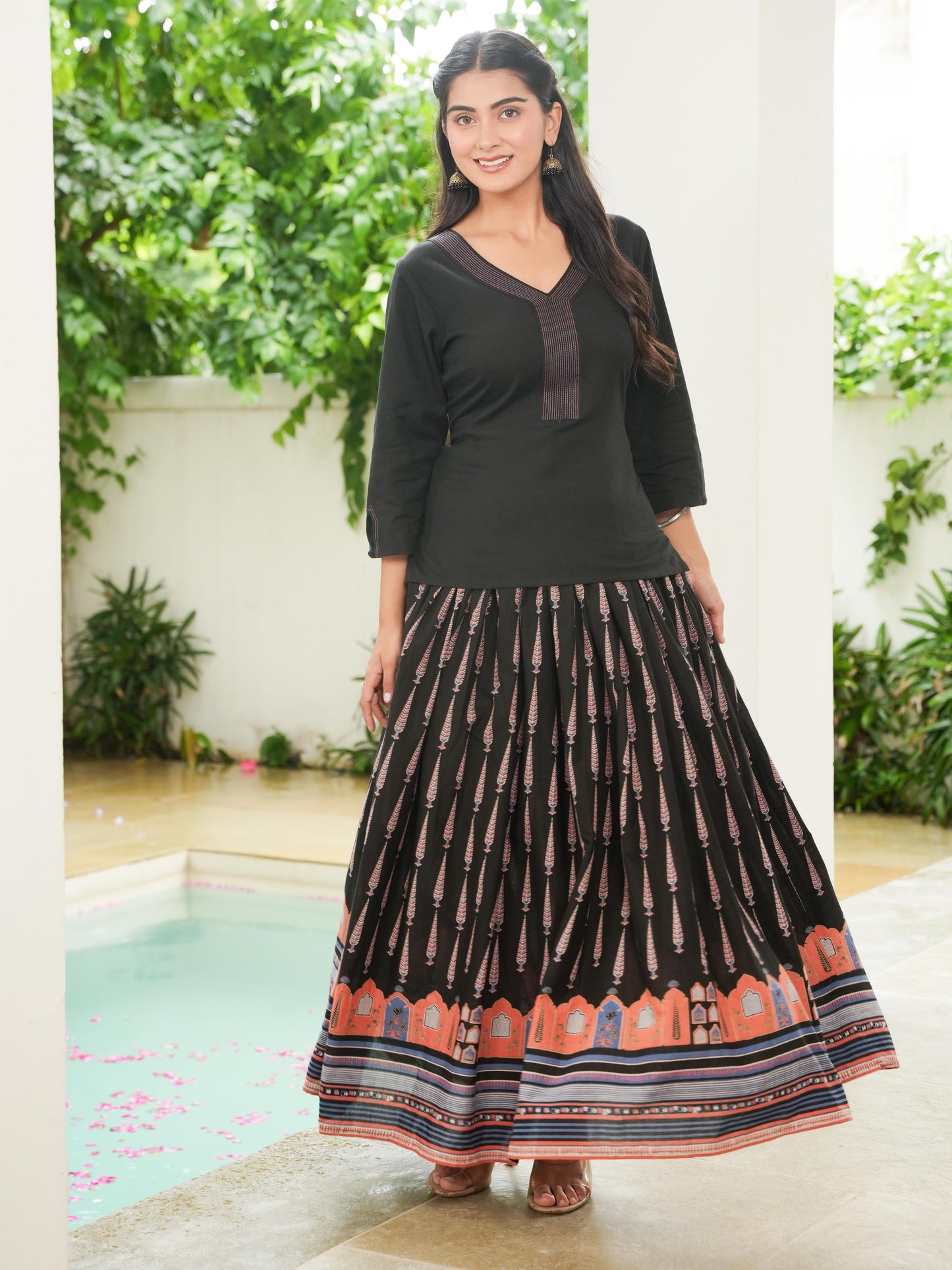 Embroidered Soft Cotton Solid Straight Black Kurta