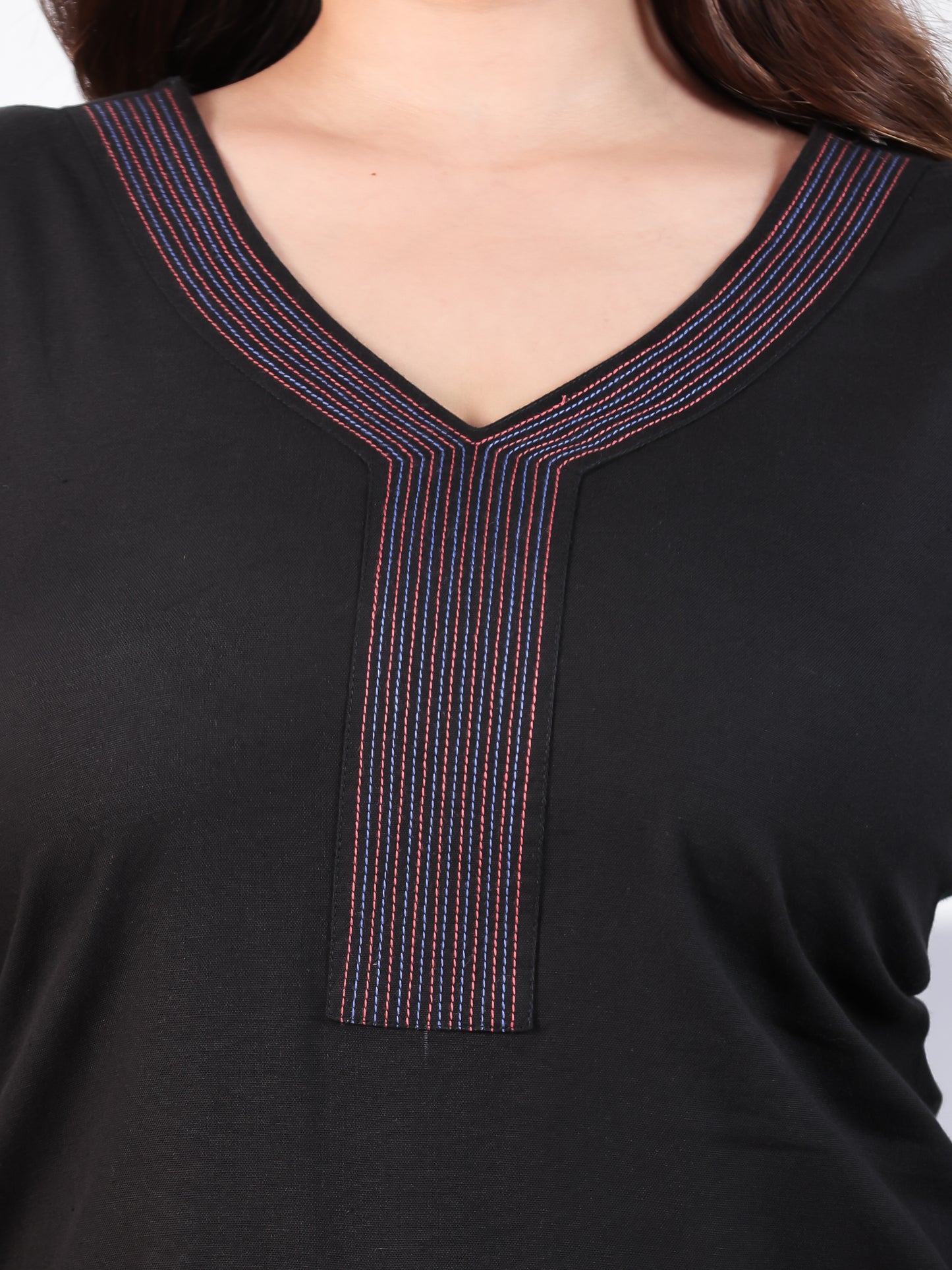 Embroidered Soft Cotton Solid Straight Black Kurta