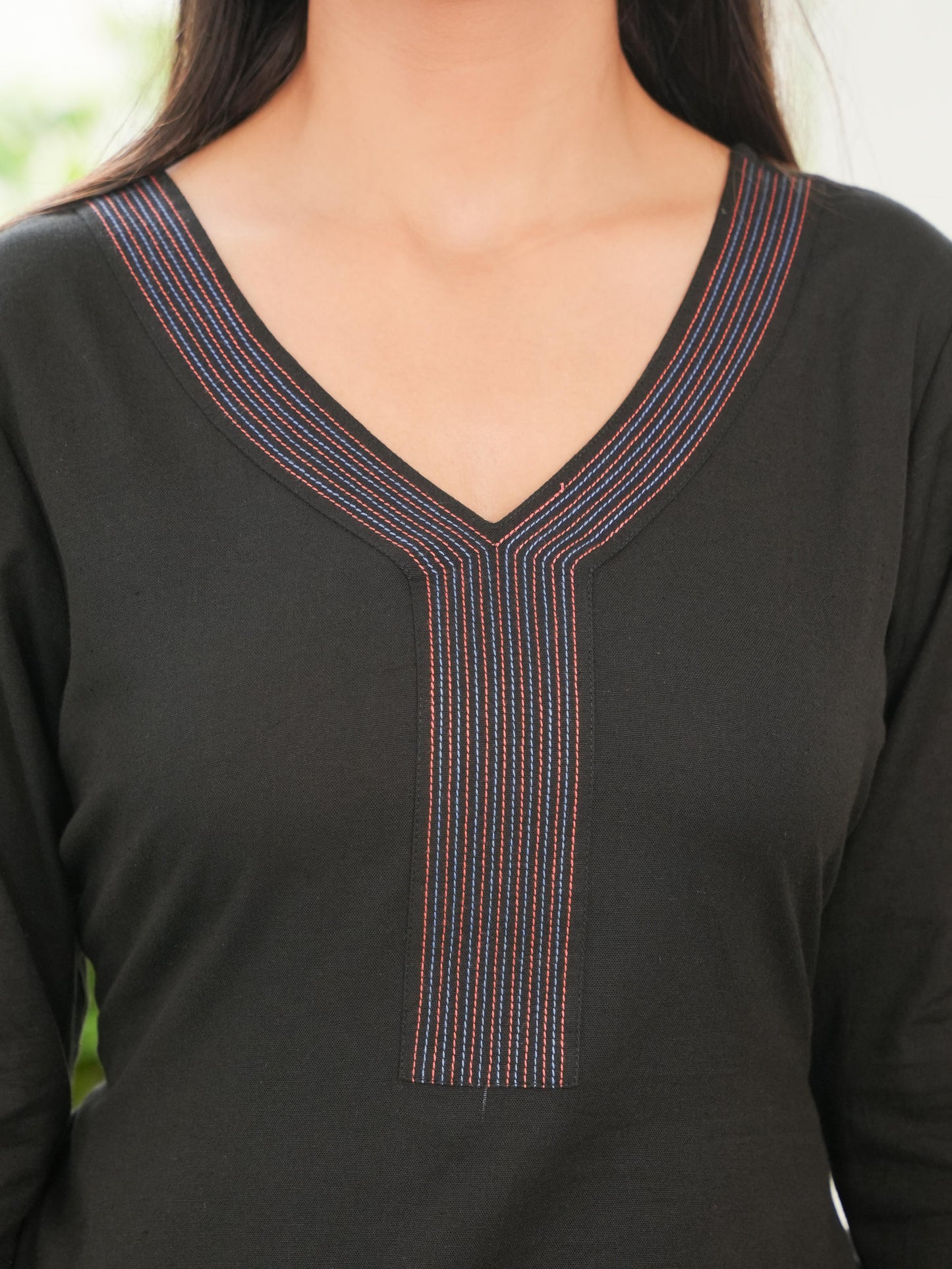 Embroidered Soft Cotton Solid Straight Black Kurta