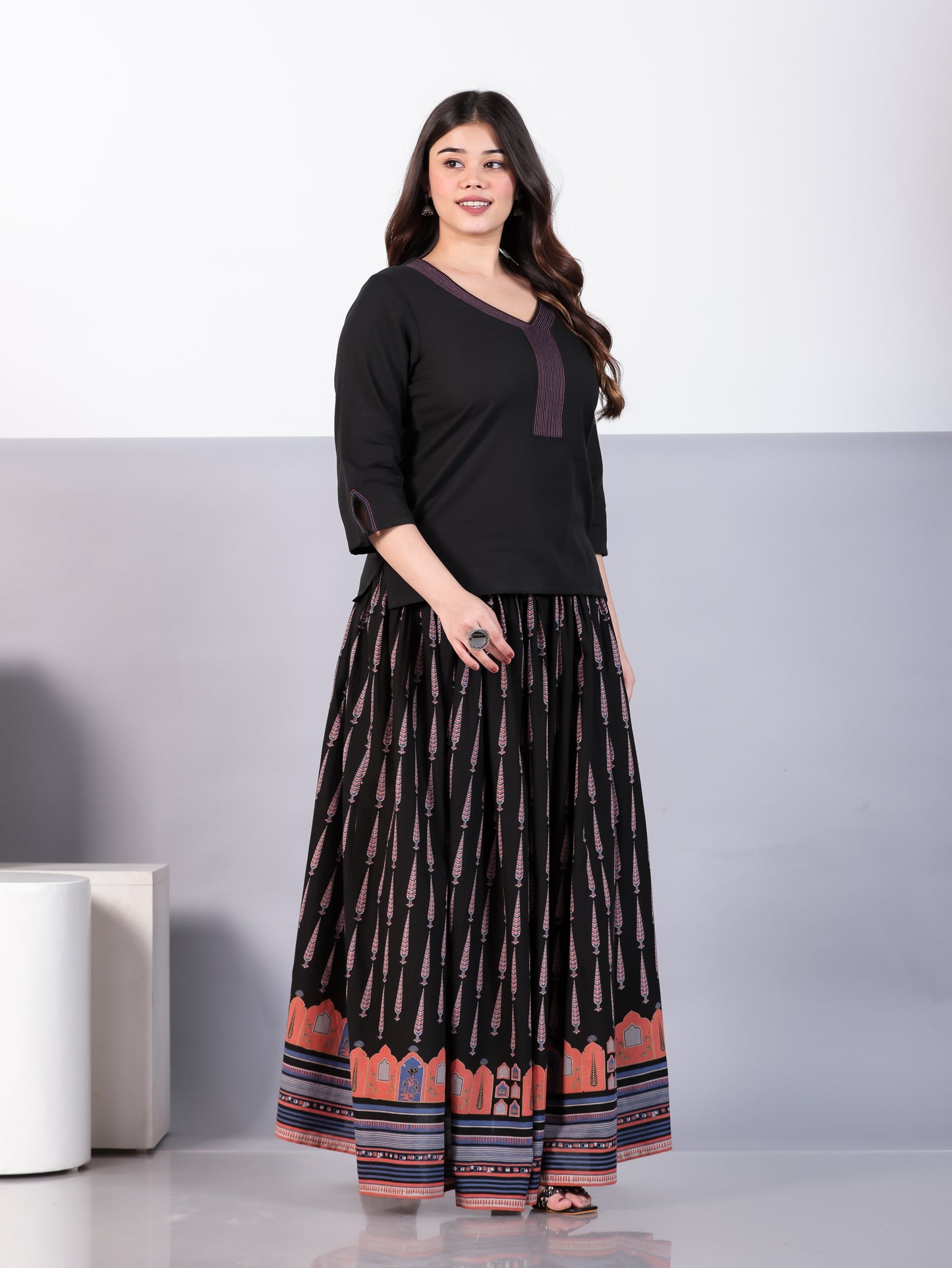 Embroidered Soft Cotton Solid Straight Black Kurta
