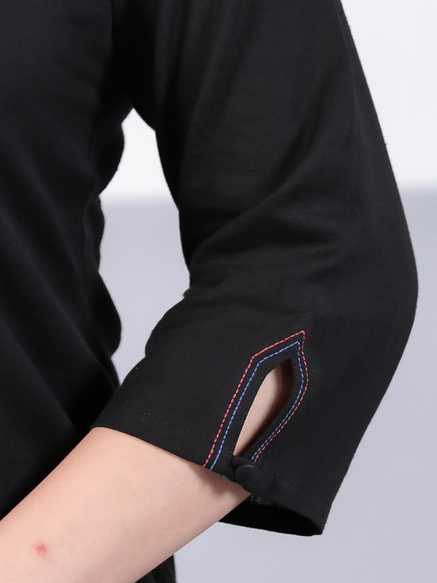 Embroidered Soft Cotton Solid Straight Black Kurta