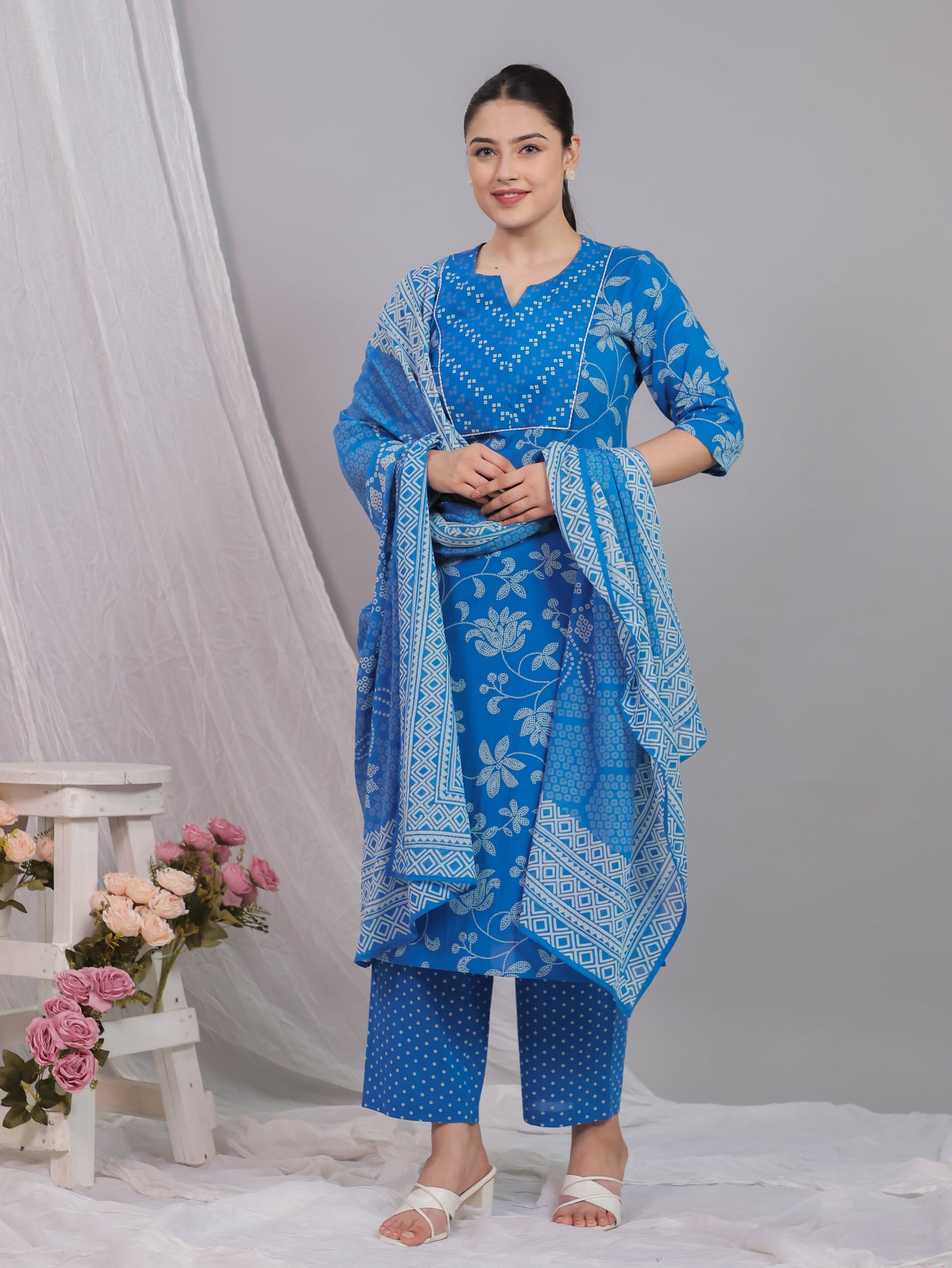 Cotton Voile Bandhani Blue Dupatta