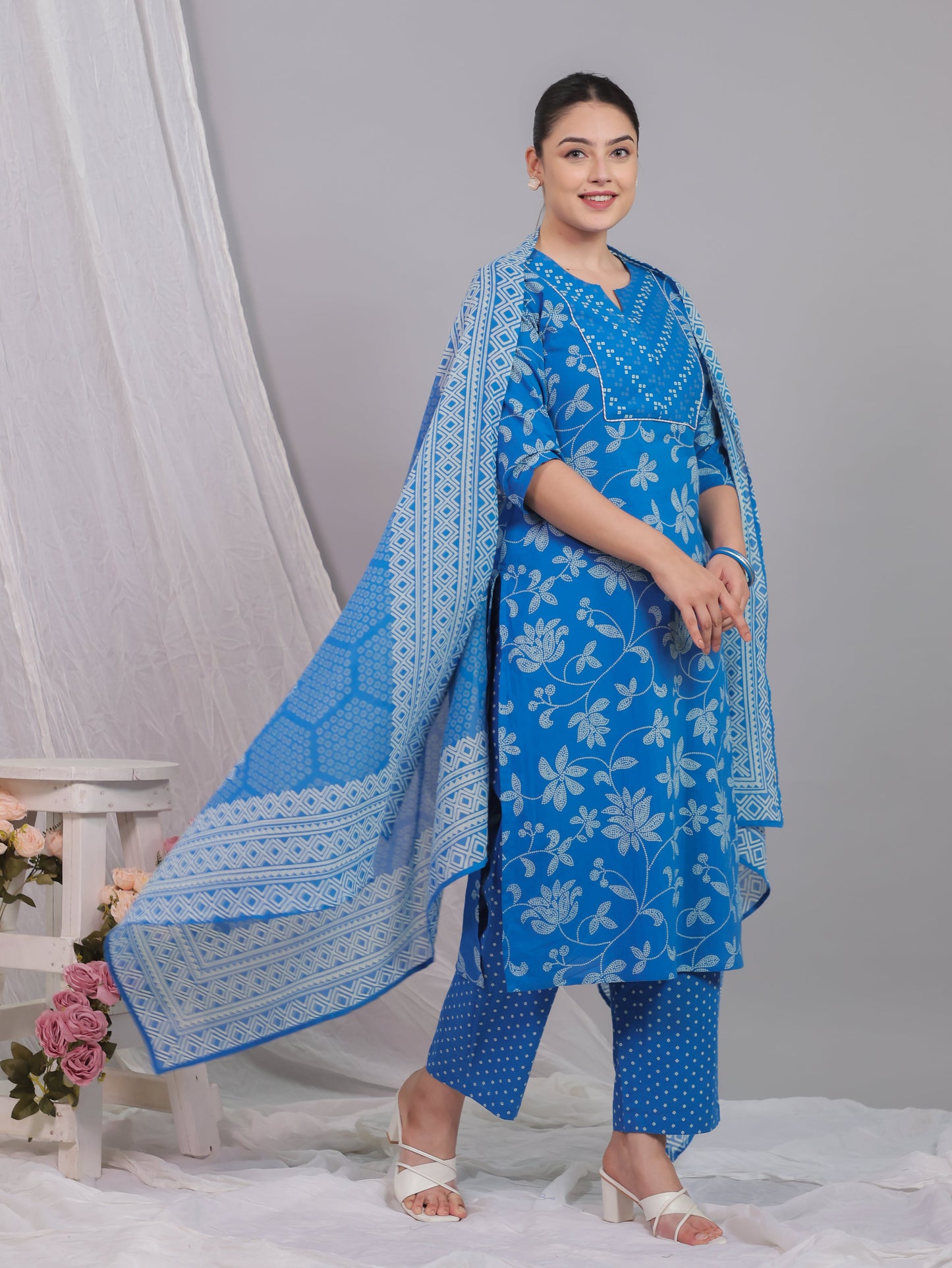 Cotton Voile Bandhani Blue Dupatta