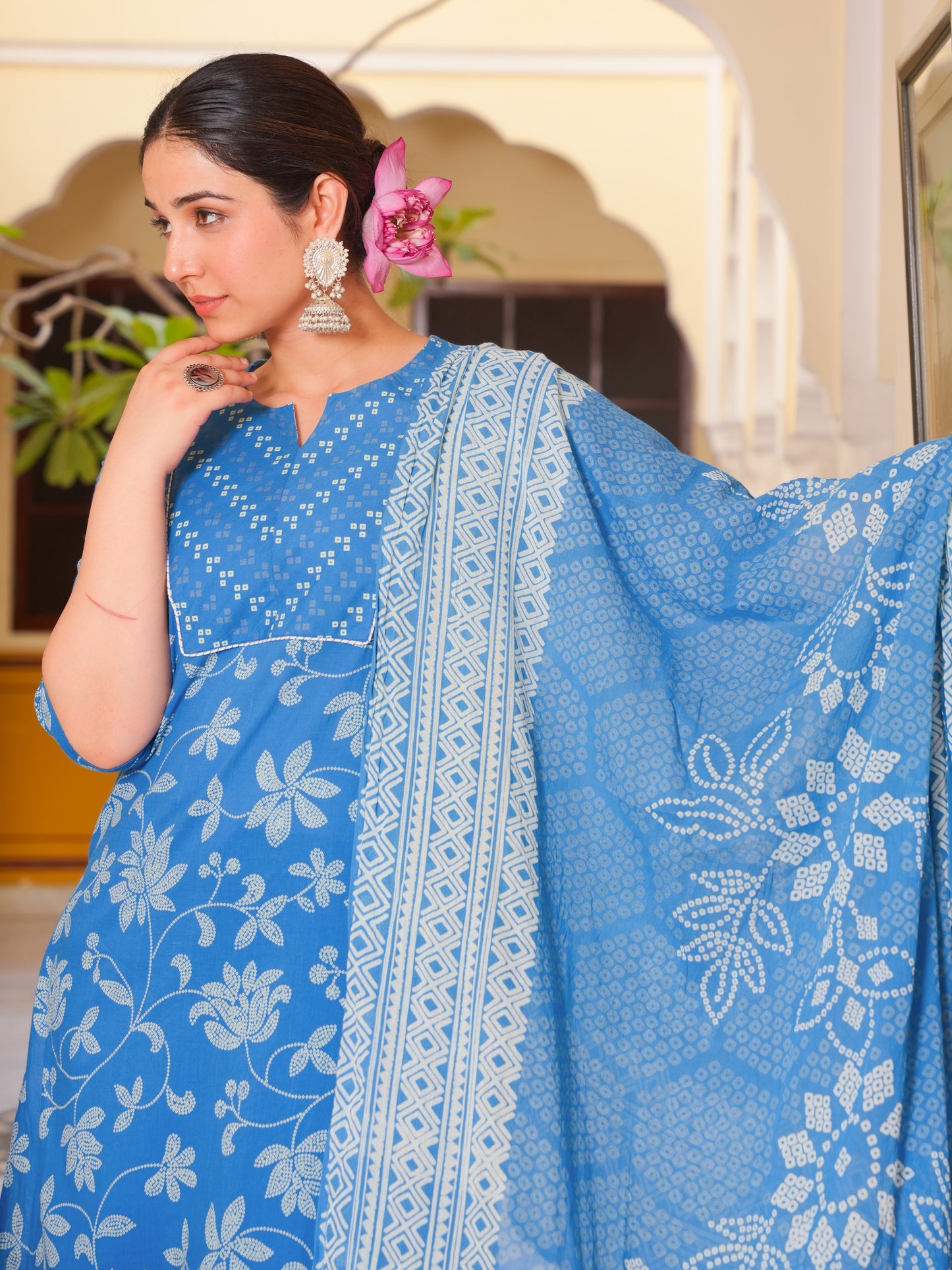 Cotton Voile Bandhani Blue Dupatta