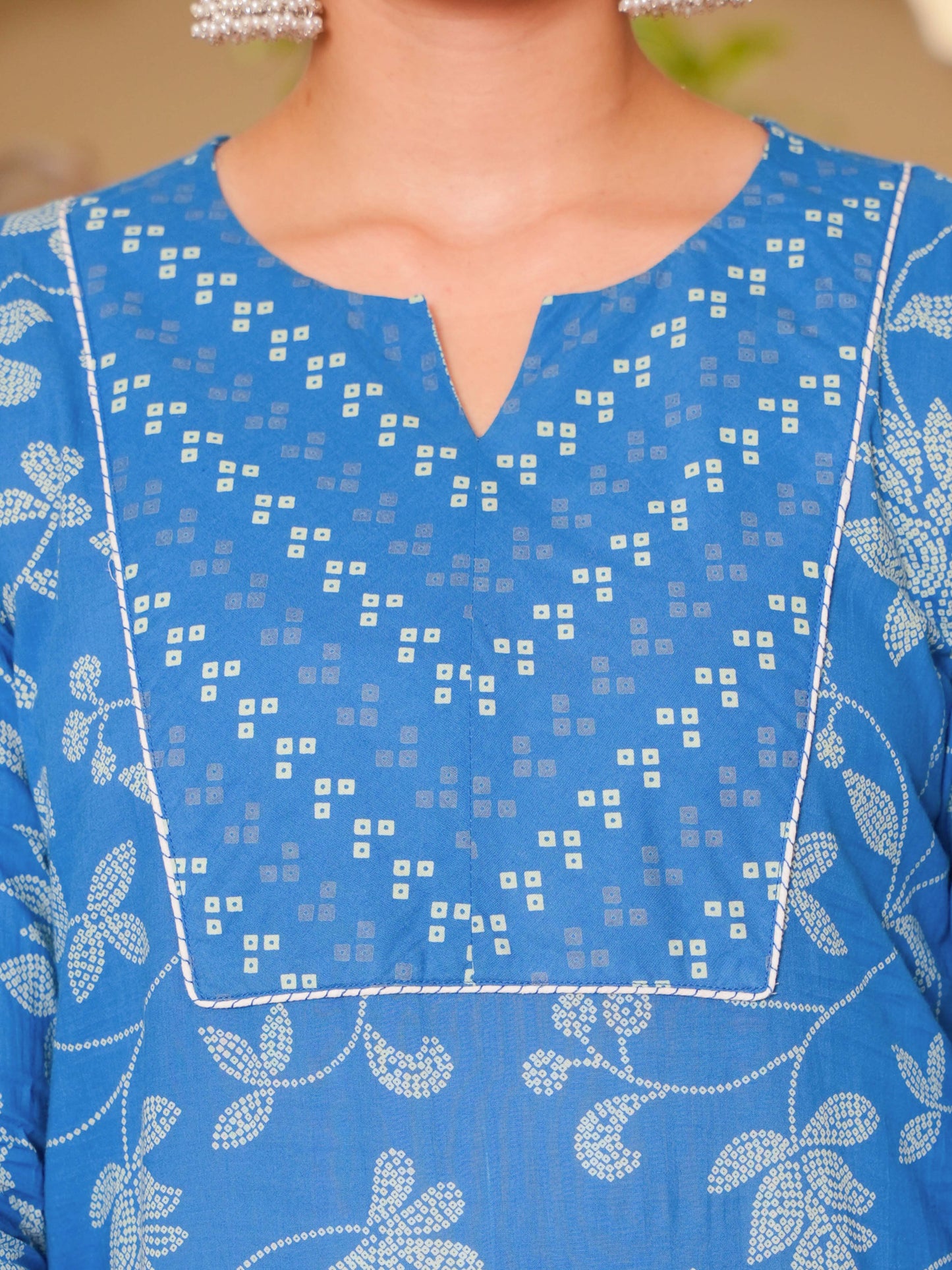 Soft Cotton Bandhani Straight Blue Kurta