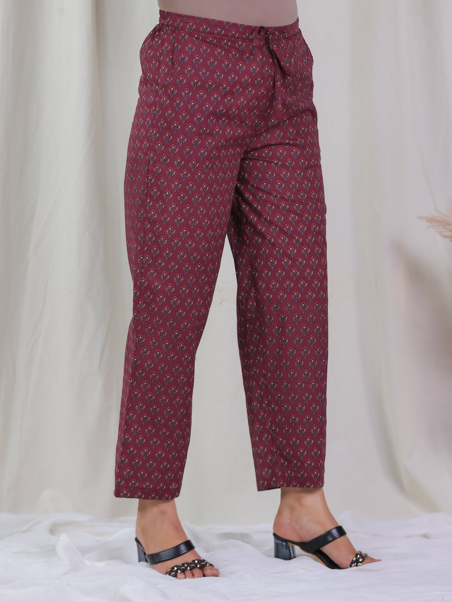 Embroidered Soft Cotton Floral Flared Wine Kurta