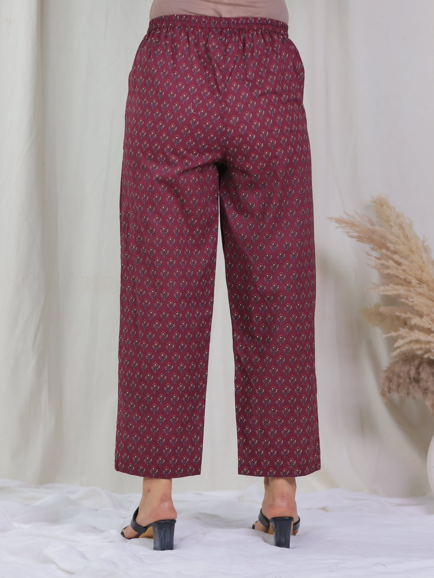 Embroidered Soft Cotton Floral Flared Wine Kurta