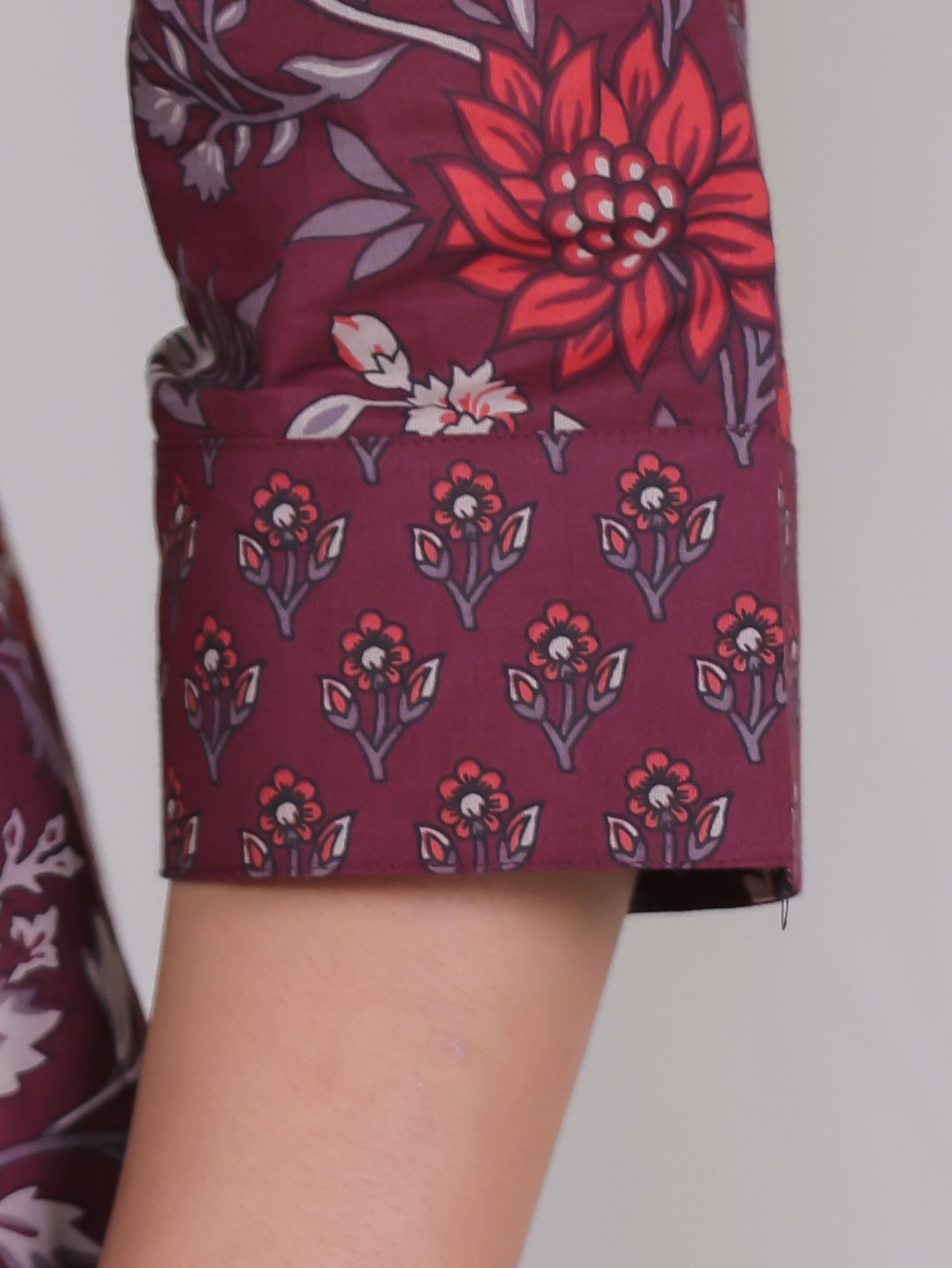 Embroidered Soft Cotton Floral Flared Wine Kurta