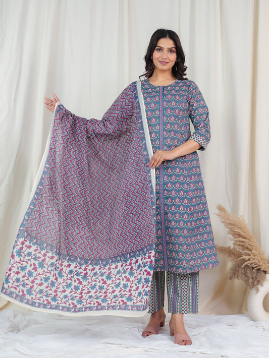 Cotton Voile Striped Blue Dupatta