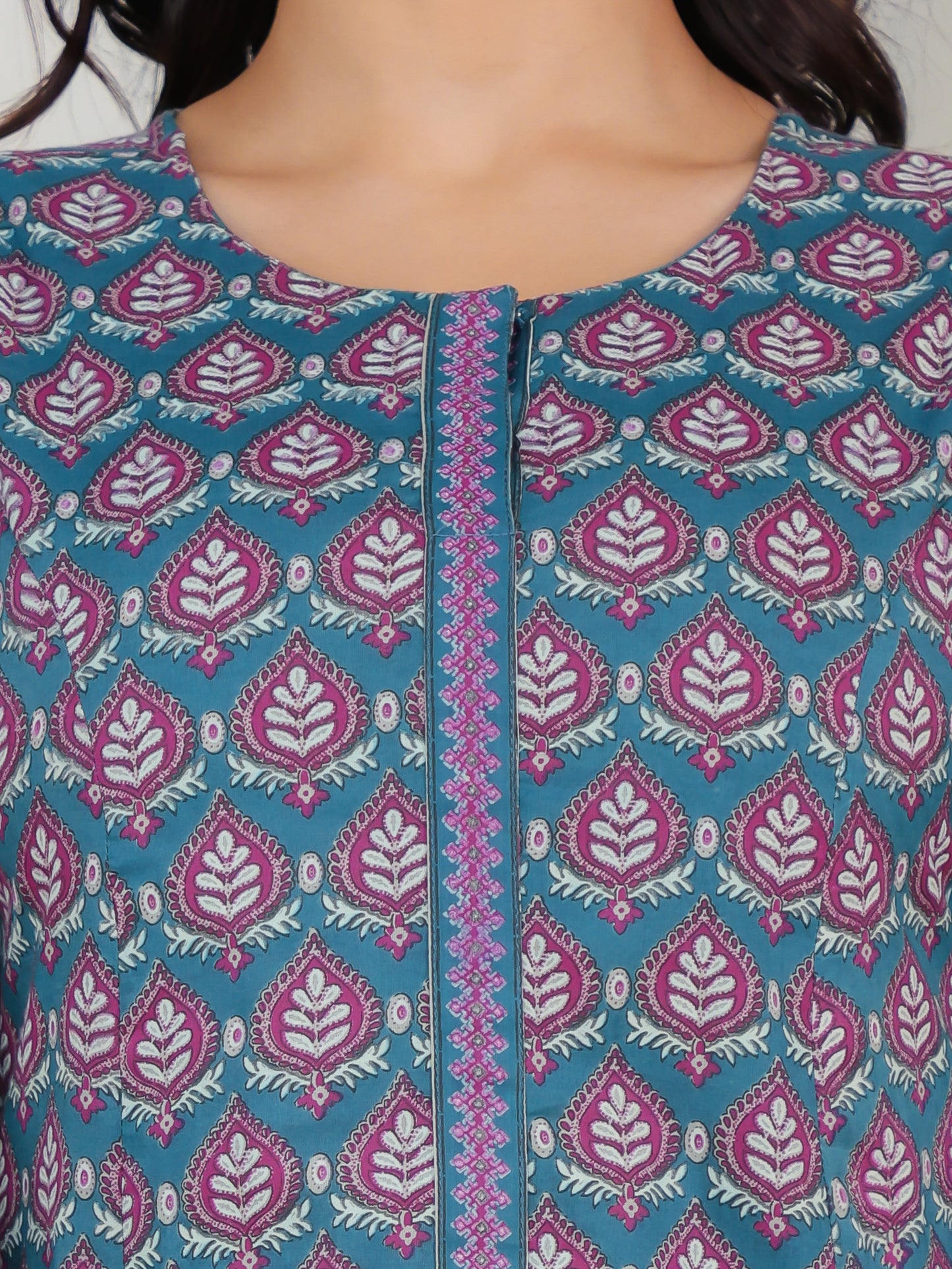 Soft Cotton Butti A-line Blue Kurta