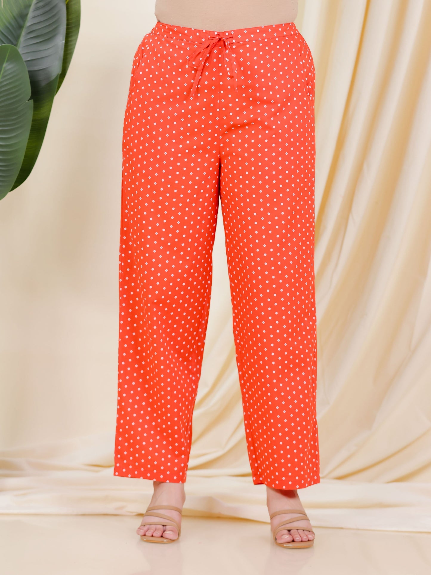 Soft Cotton Bandhani Orange Straight Trousers