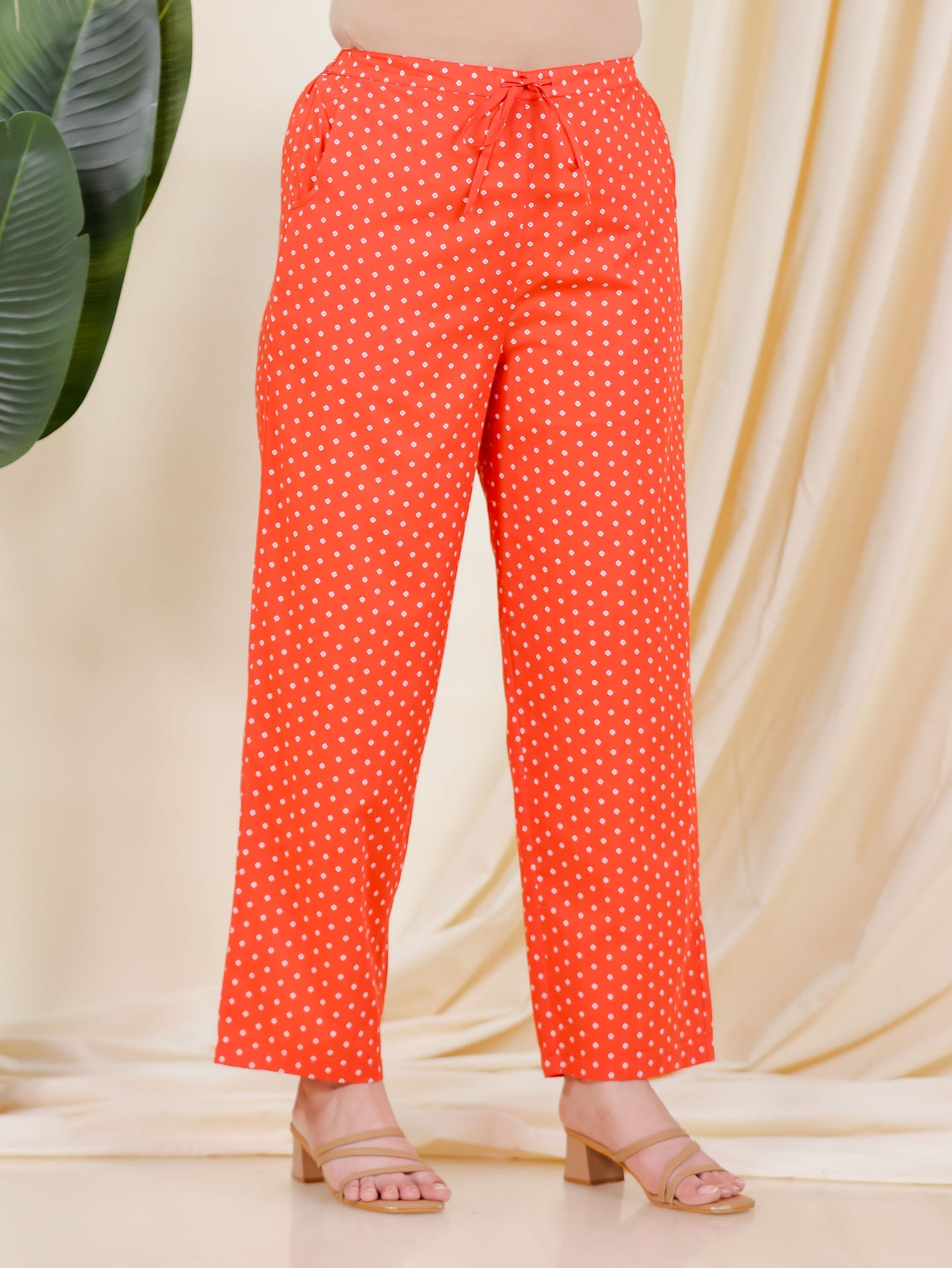 Soft Cotton Bandhani Orange Straight Trousers