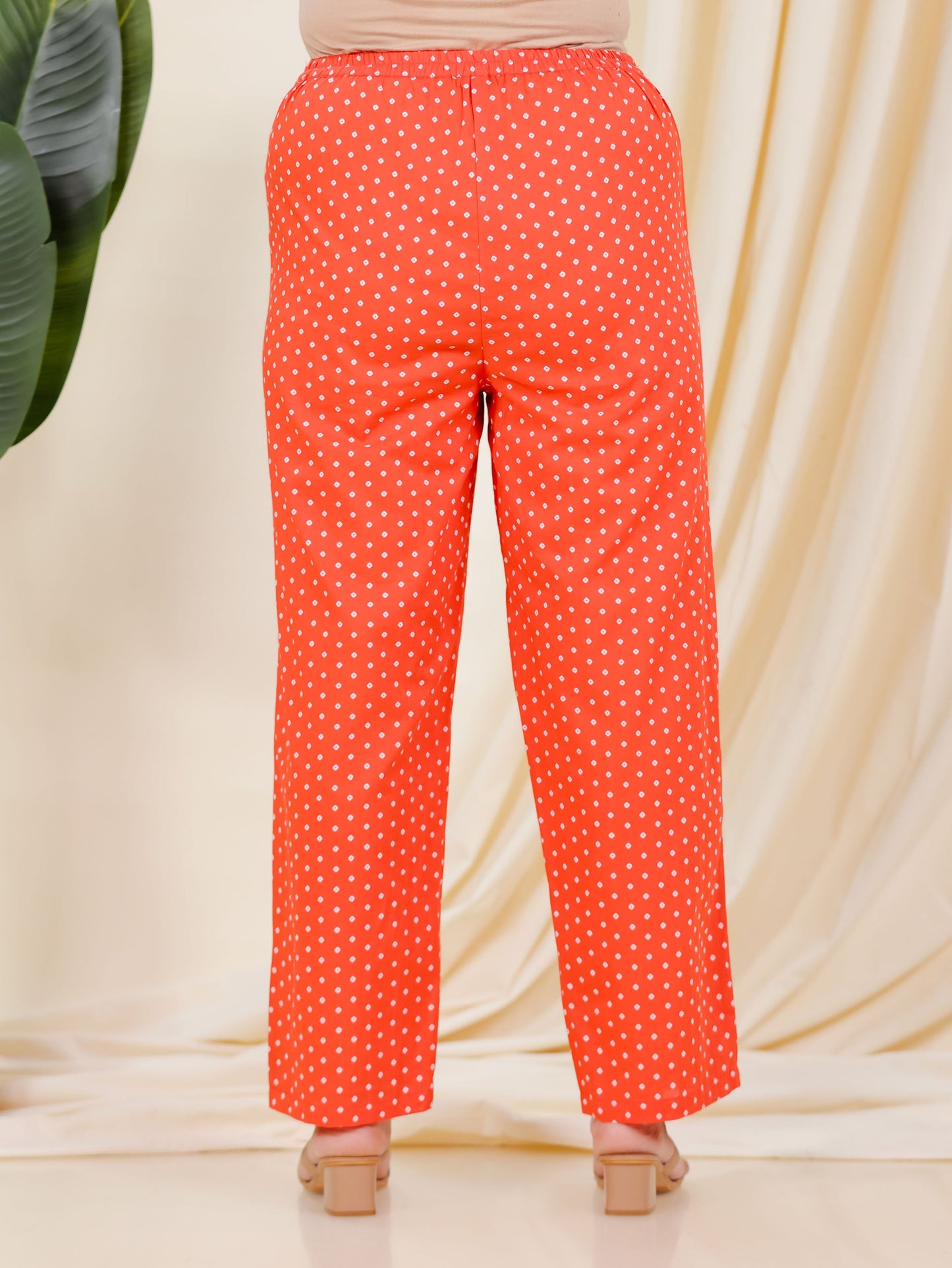 Soft Cotton Bandhani Orange Straight Trousers