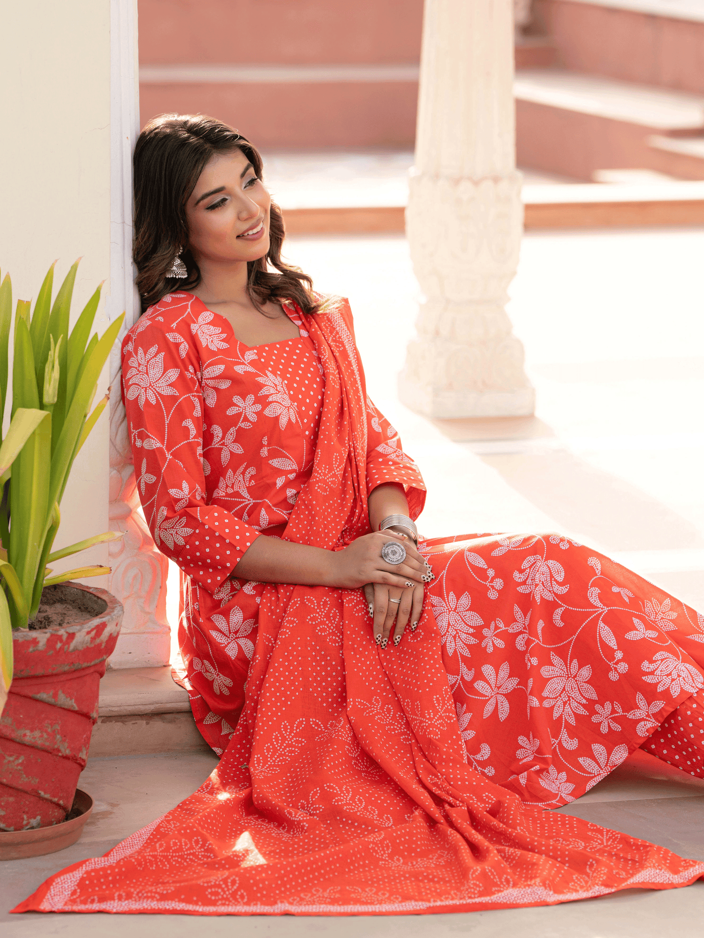 Cotton Voile Bandhani Orange Dupatta