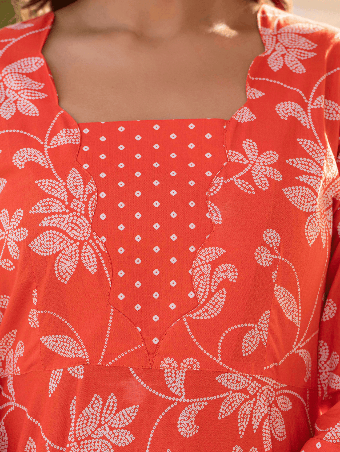 Soft Cotton Bandhani Flared Orange Kurta