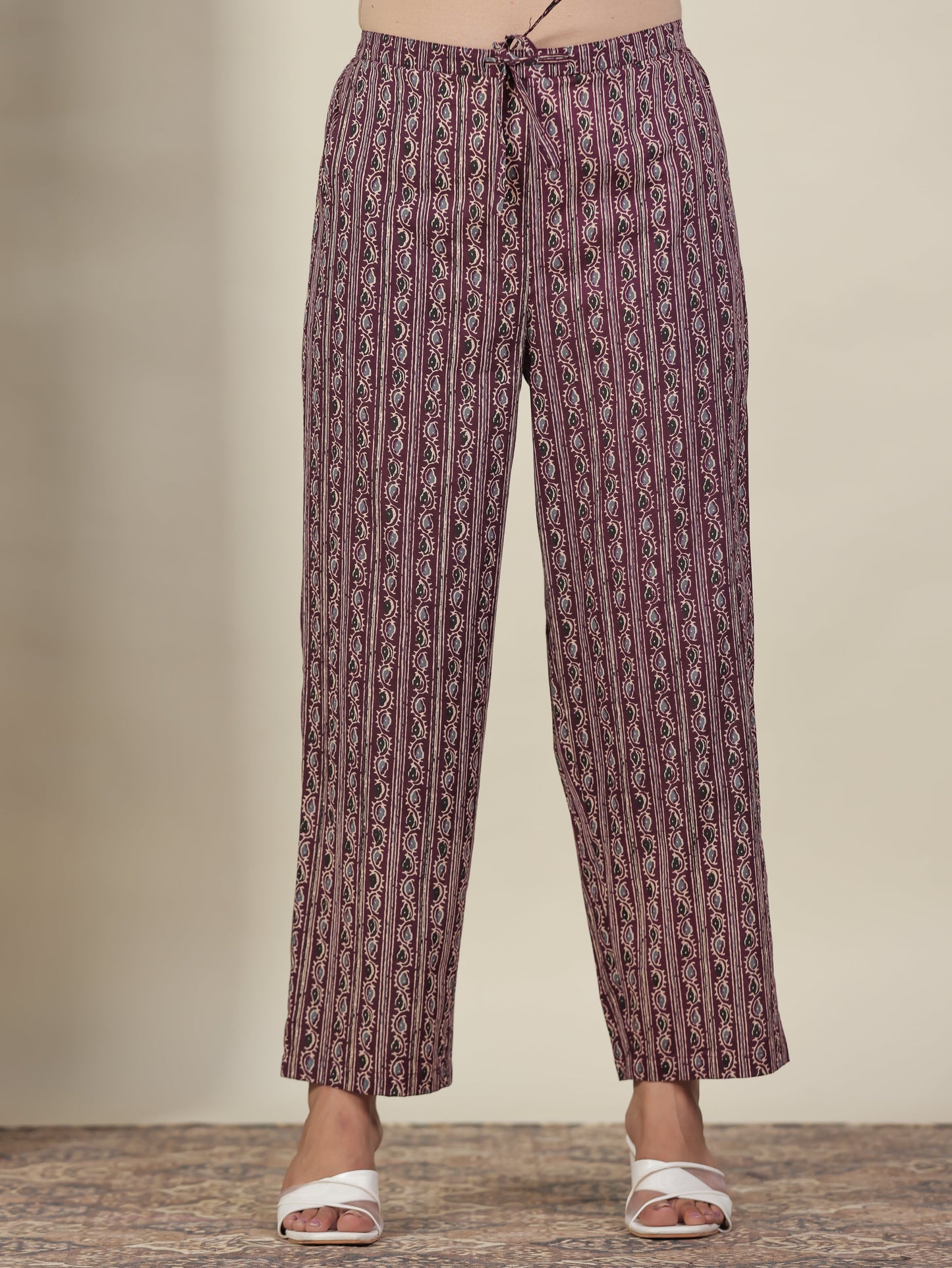 Soft Cotton Striped Wine Straight Trousers
