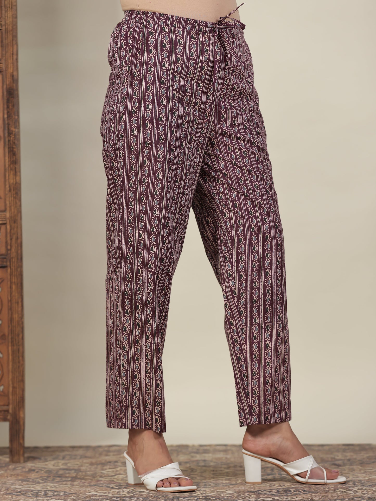 Soft Cotton Striped Wine Straight Trousers