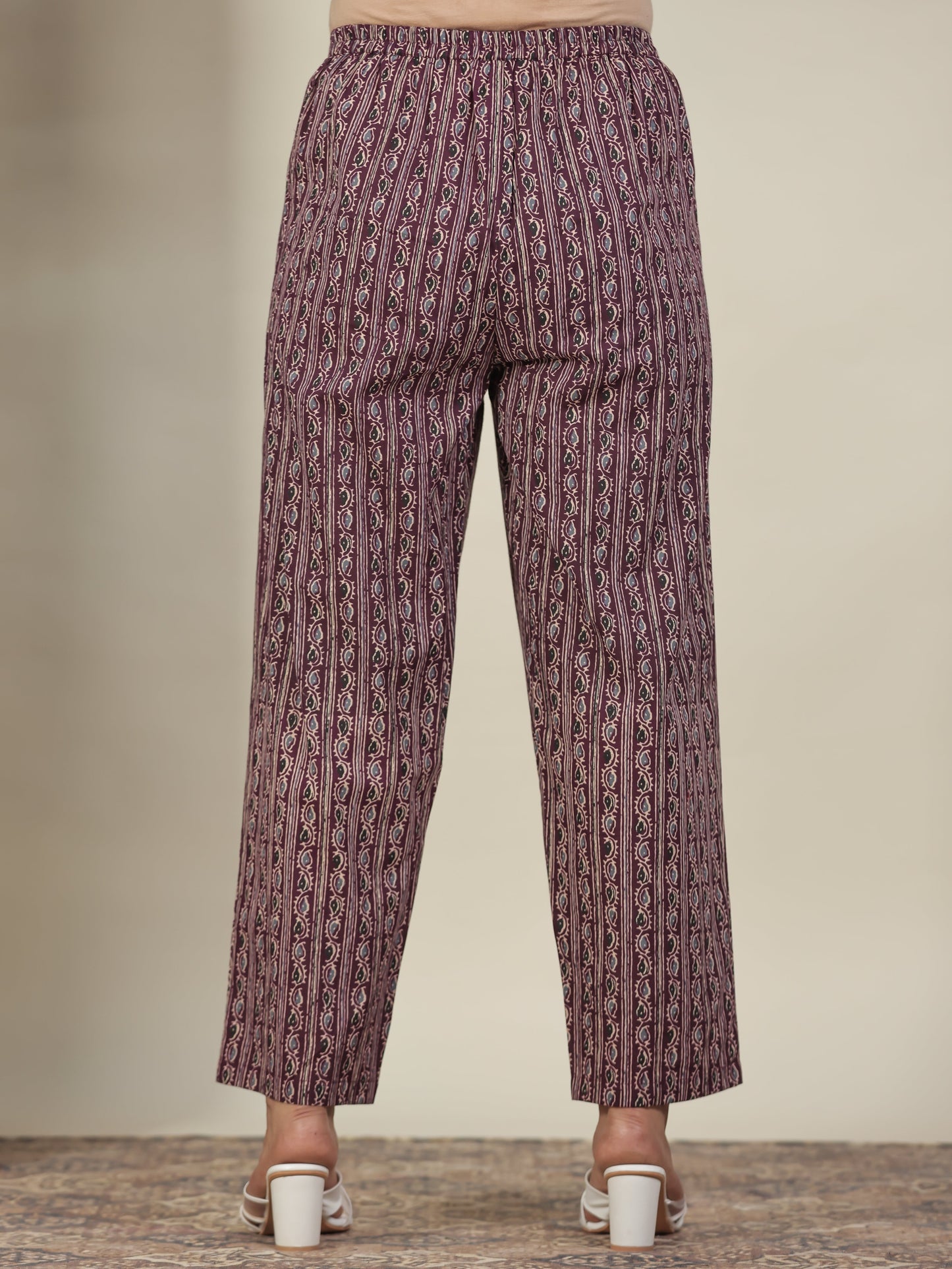 Soft Cotton Striped Wine Straight Trousers