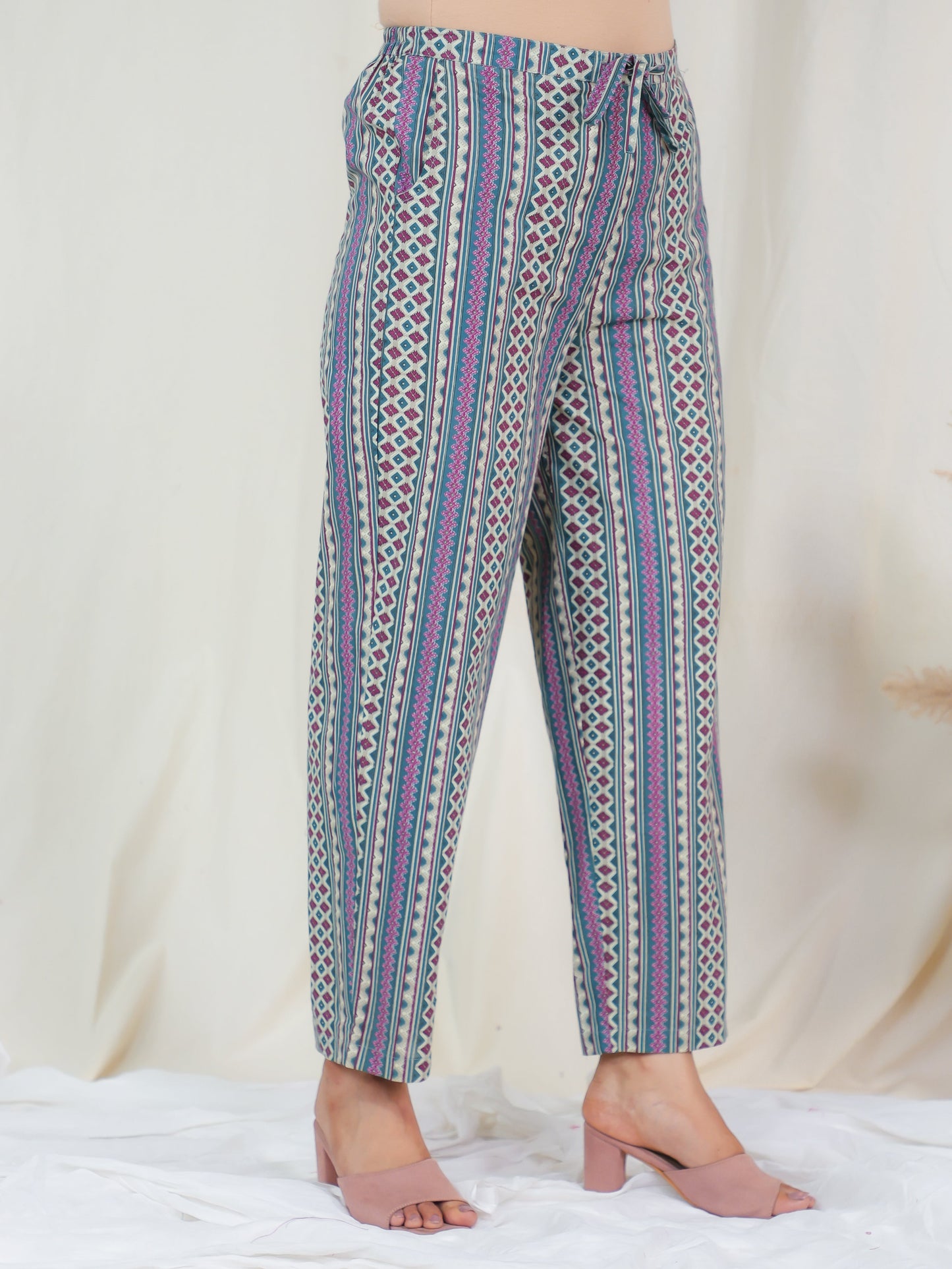 Soft Cotton Striped Blue Straight Trousers