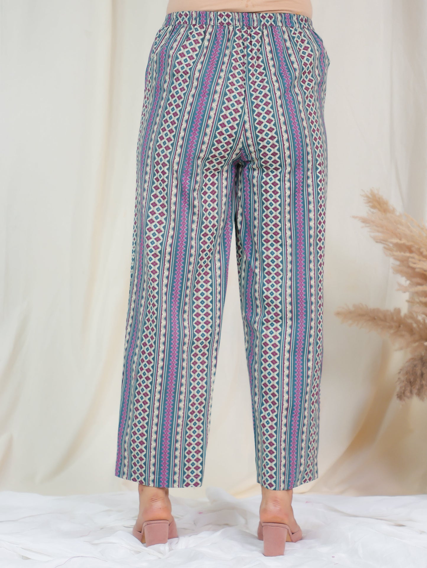 Soft Cotton Striped Blue Straight Trousers