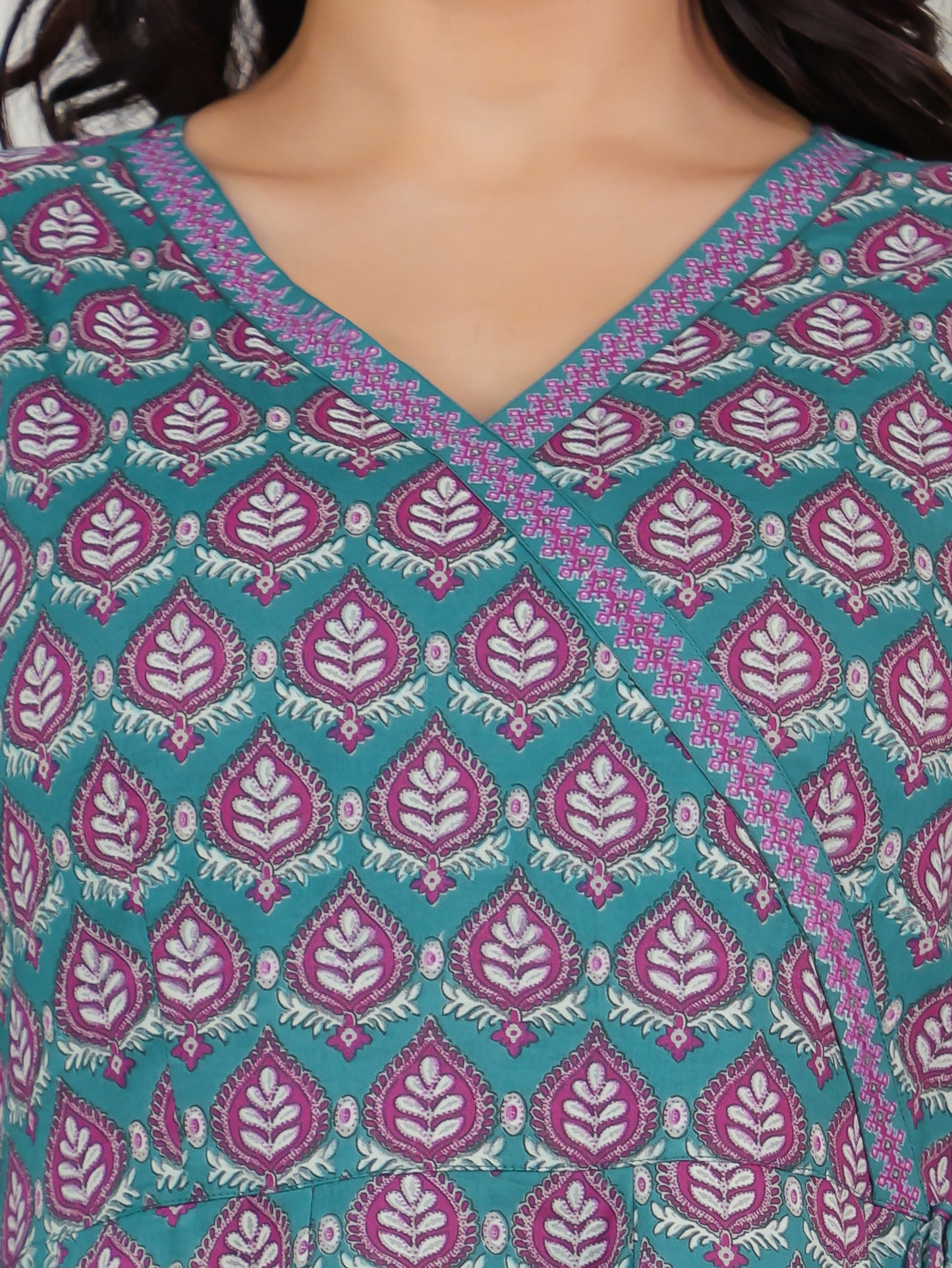 Soft Cotton Butti Angrakha Blue Kurta