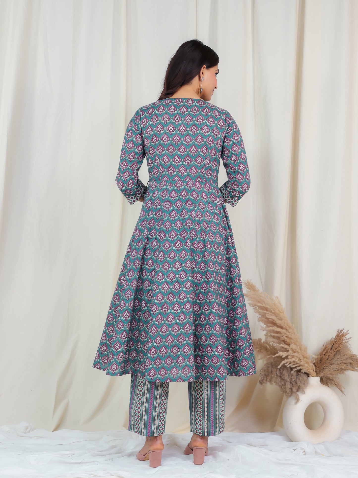 Soft Cotton Butti Angrakha Blue Kurta