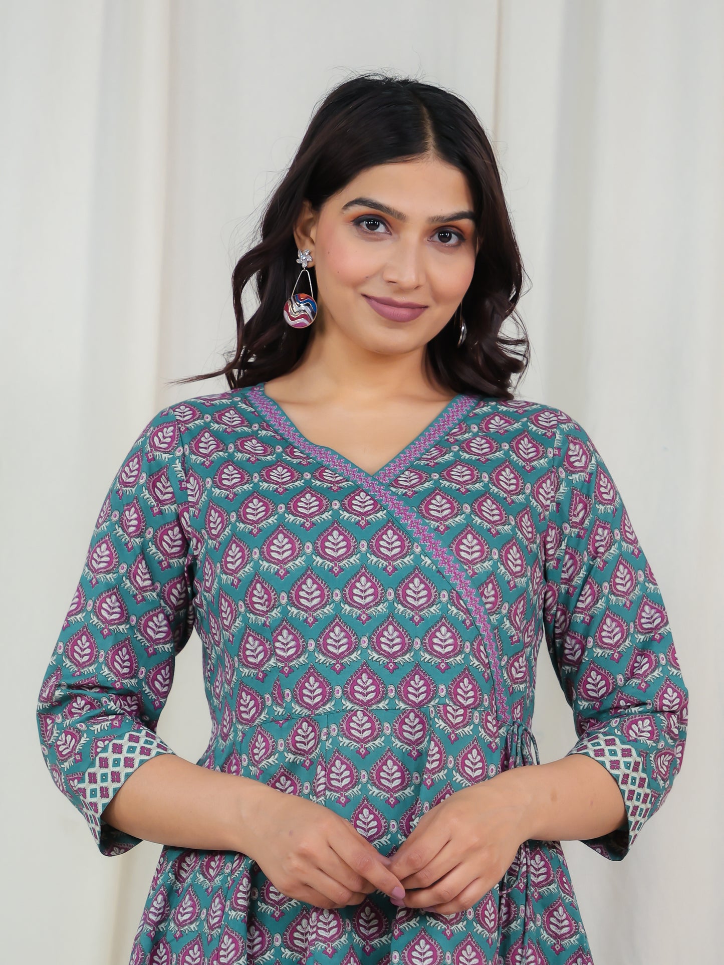 Soft Cotton Butti Angrakha Blue Kurta