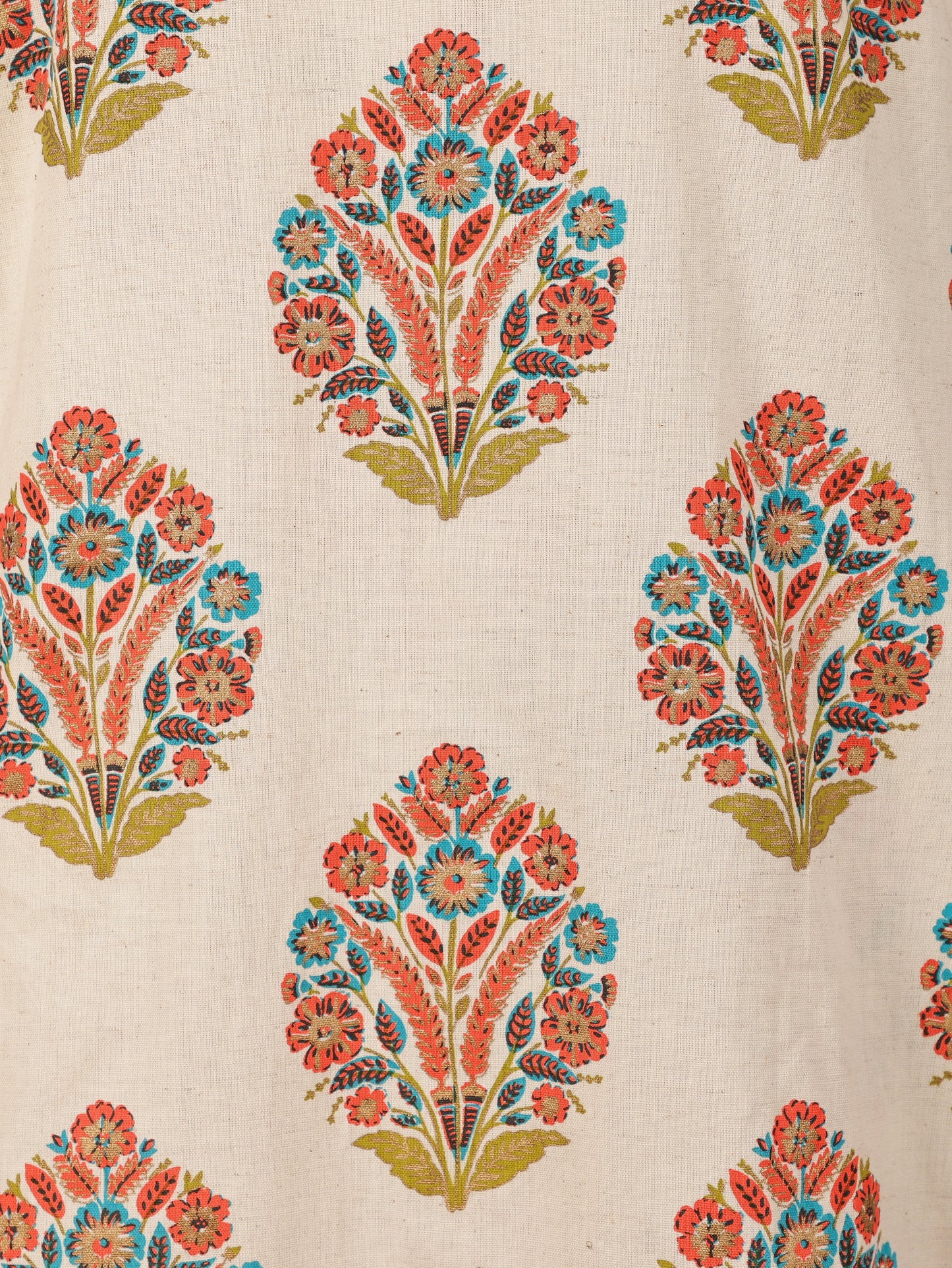 Linen Cotton Floral Straight Cream Kurta