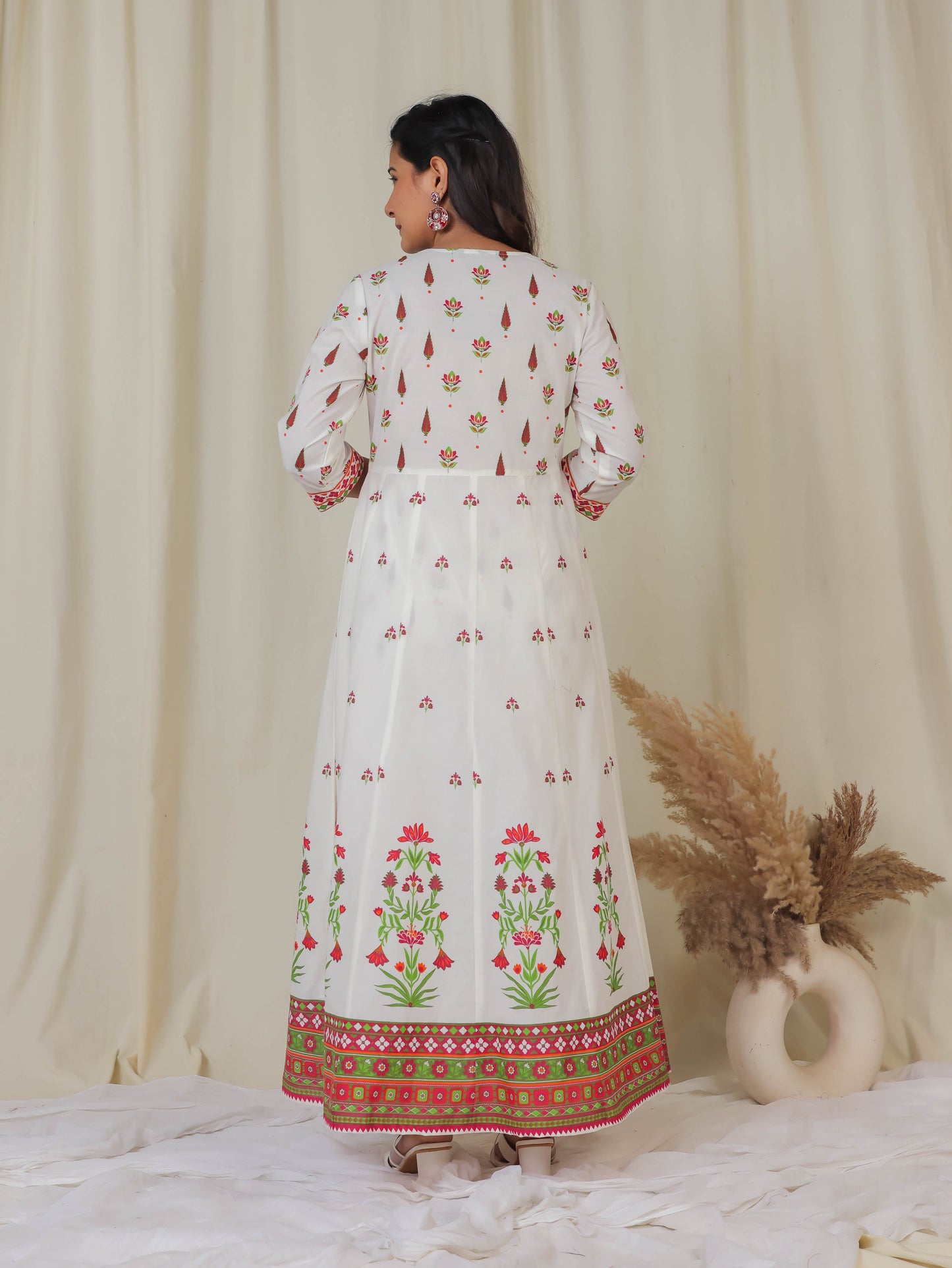 Soft Cotton Floral Anarkali Off White Kurta