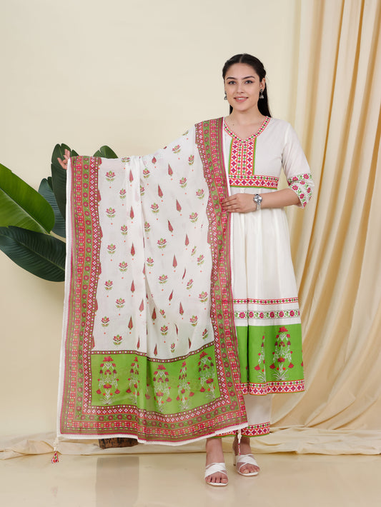 Cotton Voile Floral Off White Dupatta