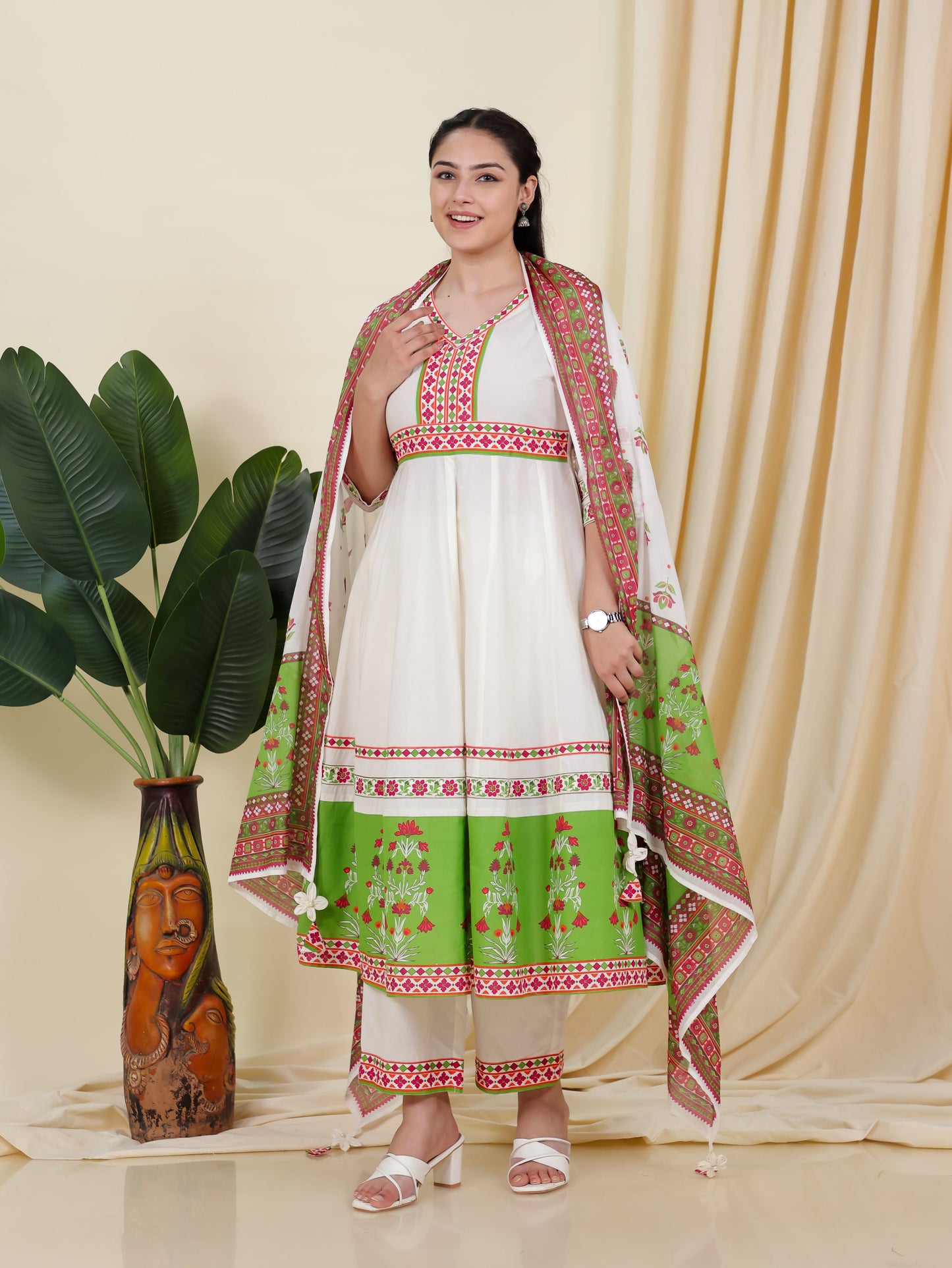 Cotton Voile Floral Off White Dupatta