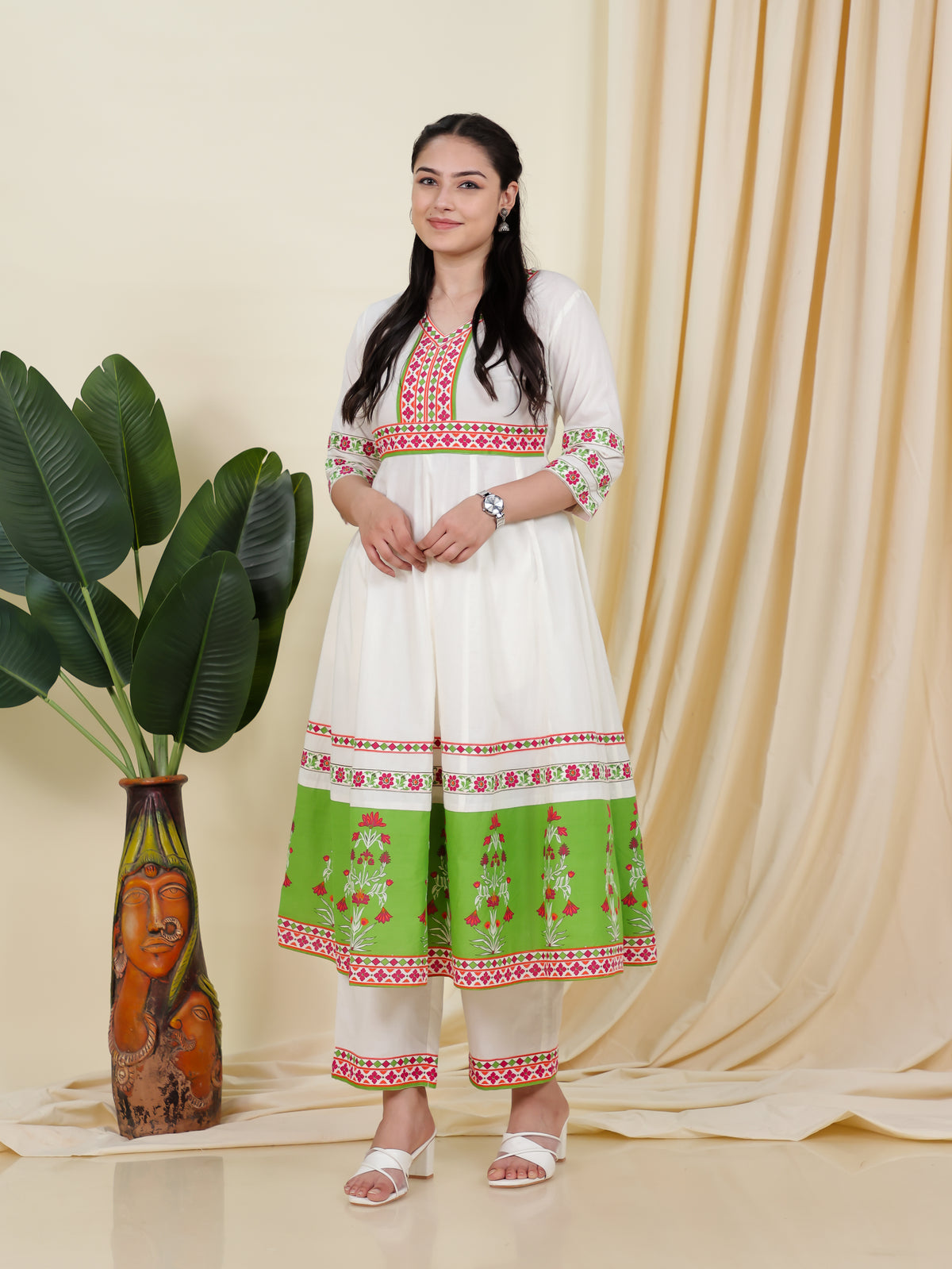 Soft Cotton Solid Anarkali Off White Kurta