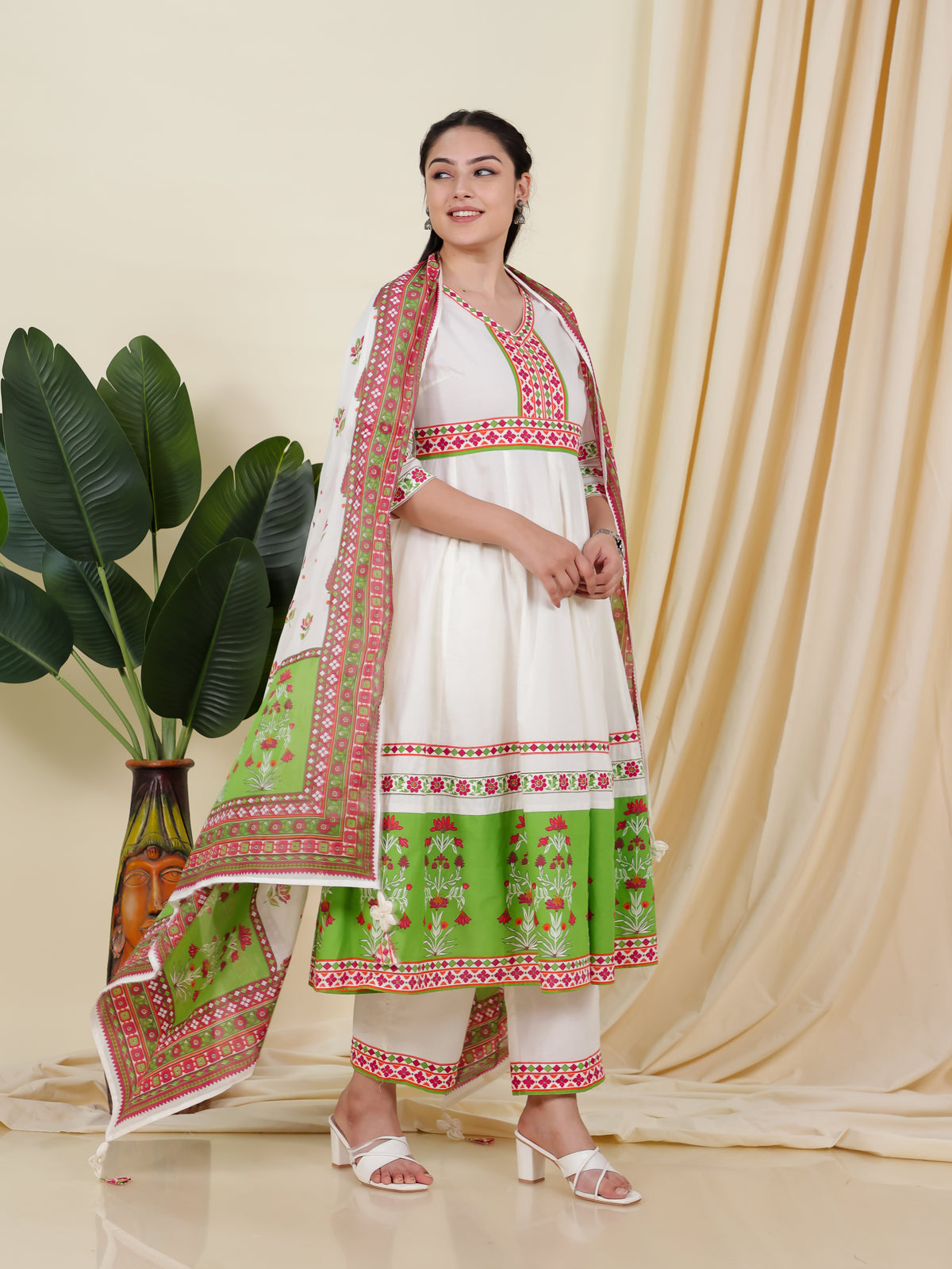 Soft Cotton Solid Anarkali Off White Kurta
