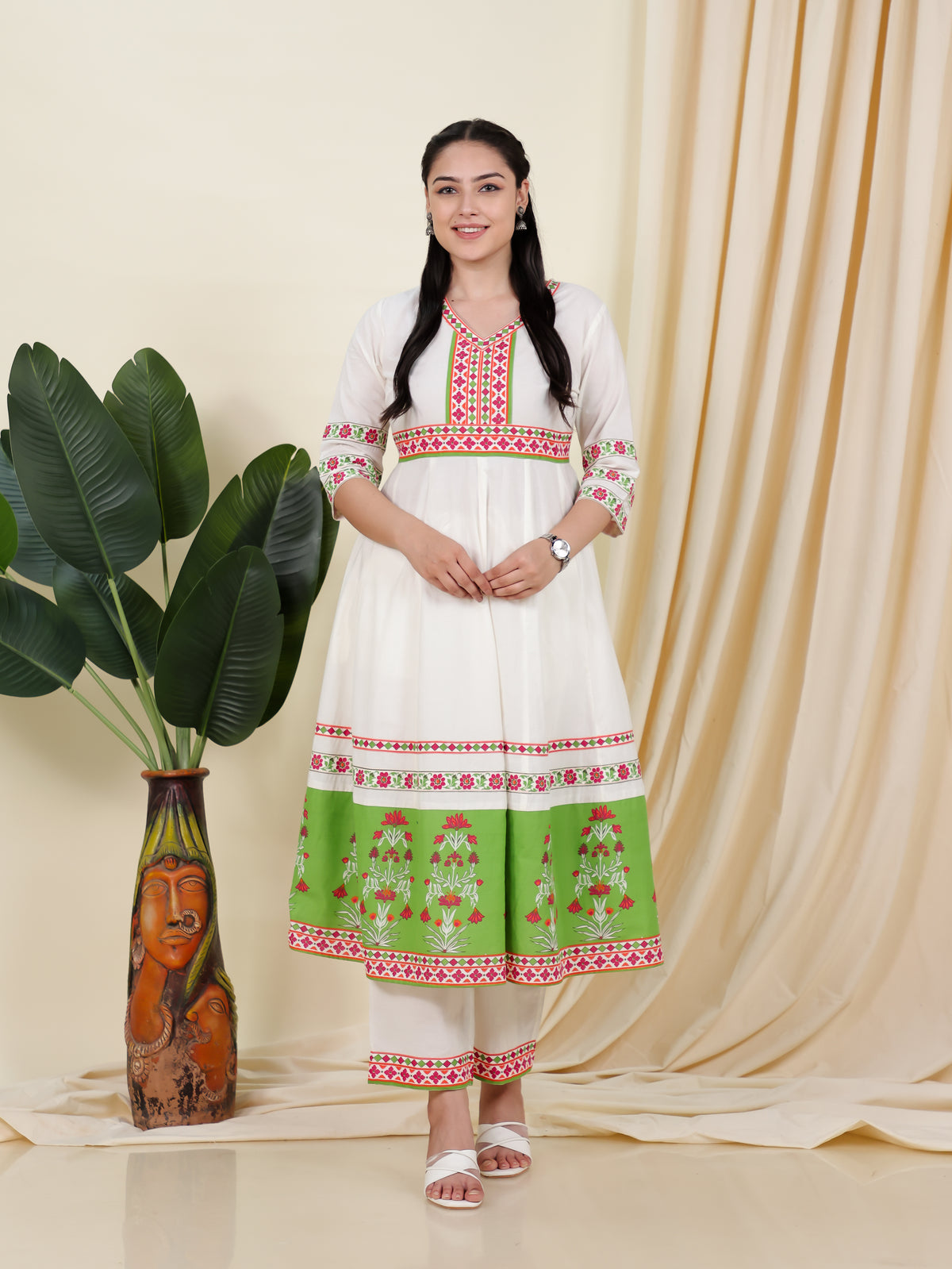 Soft Cotton Solid Anarkali Off White Kurta