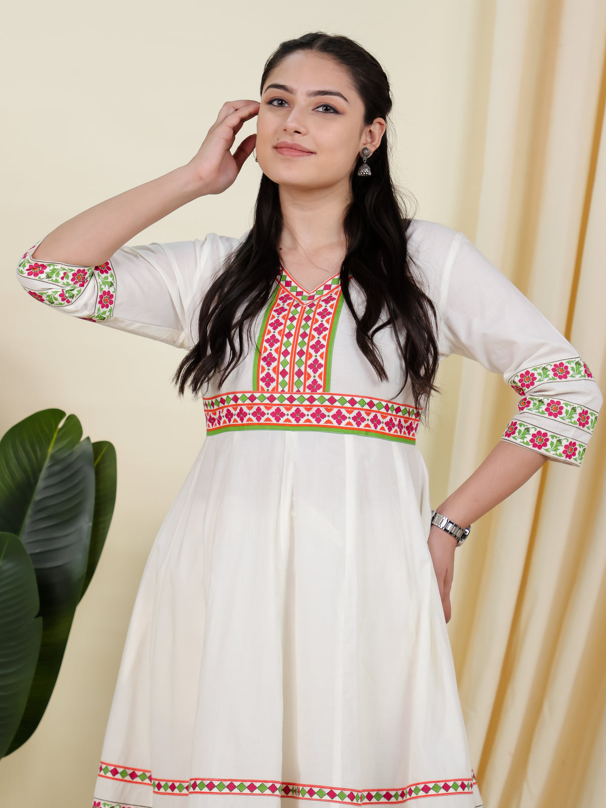 Soft Cotton Solid Anarkali Off White Kurta