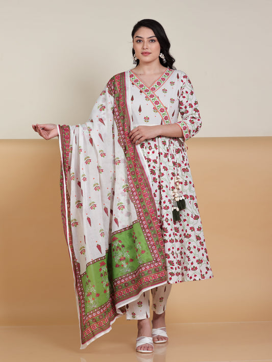 Cotton Voile Floral Off White Dupatta