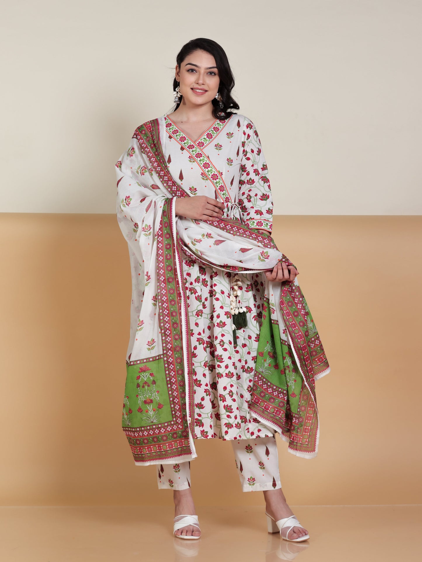 Cotton Voile Floral Off White Dupatta