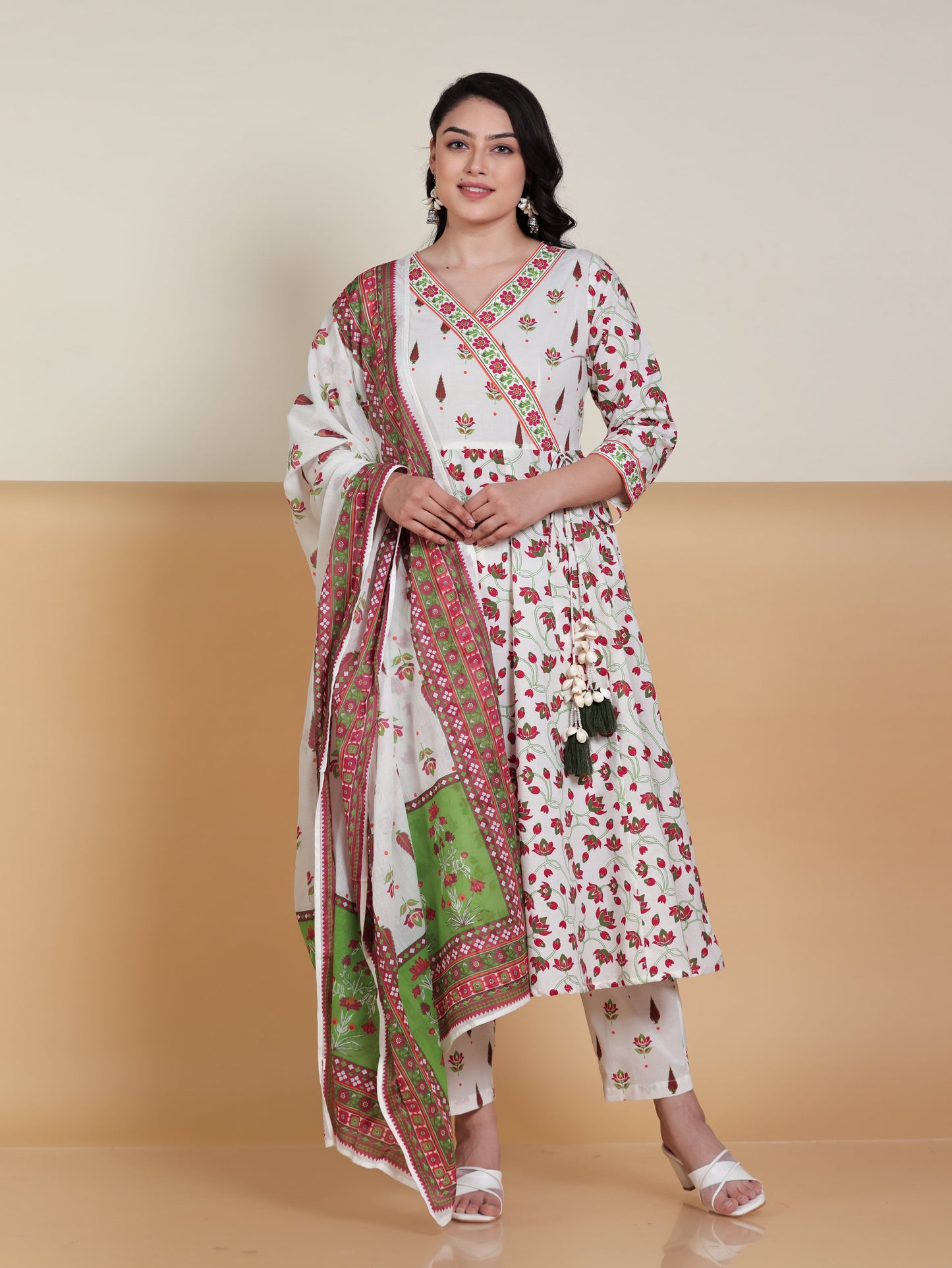 Cotton Voile Floral Off White Dupatta