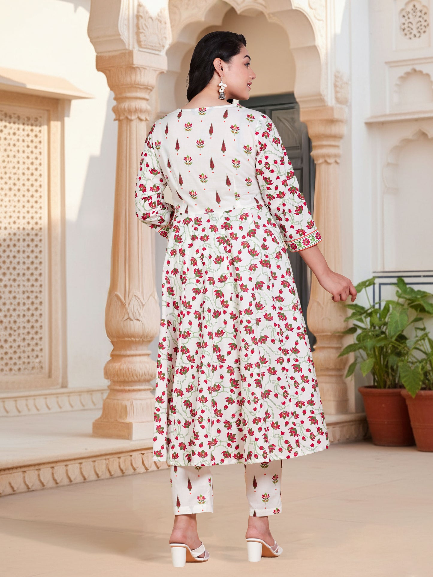 Soft Cotton Floral Angrakha Off White Kurta