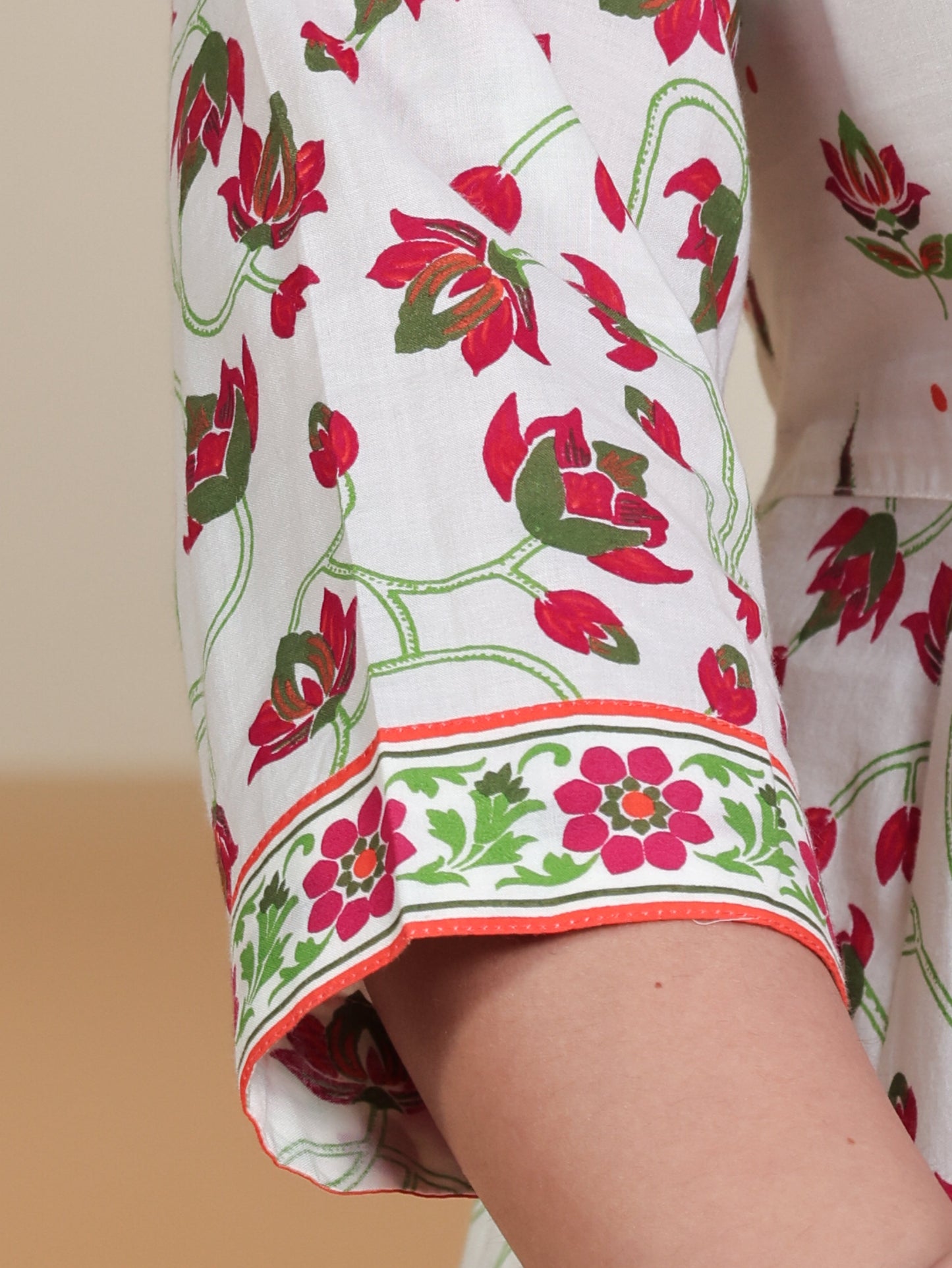 Soft Cotton Floral Angrakha Off White Kurta