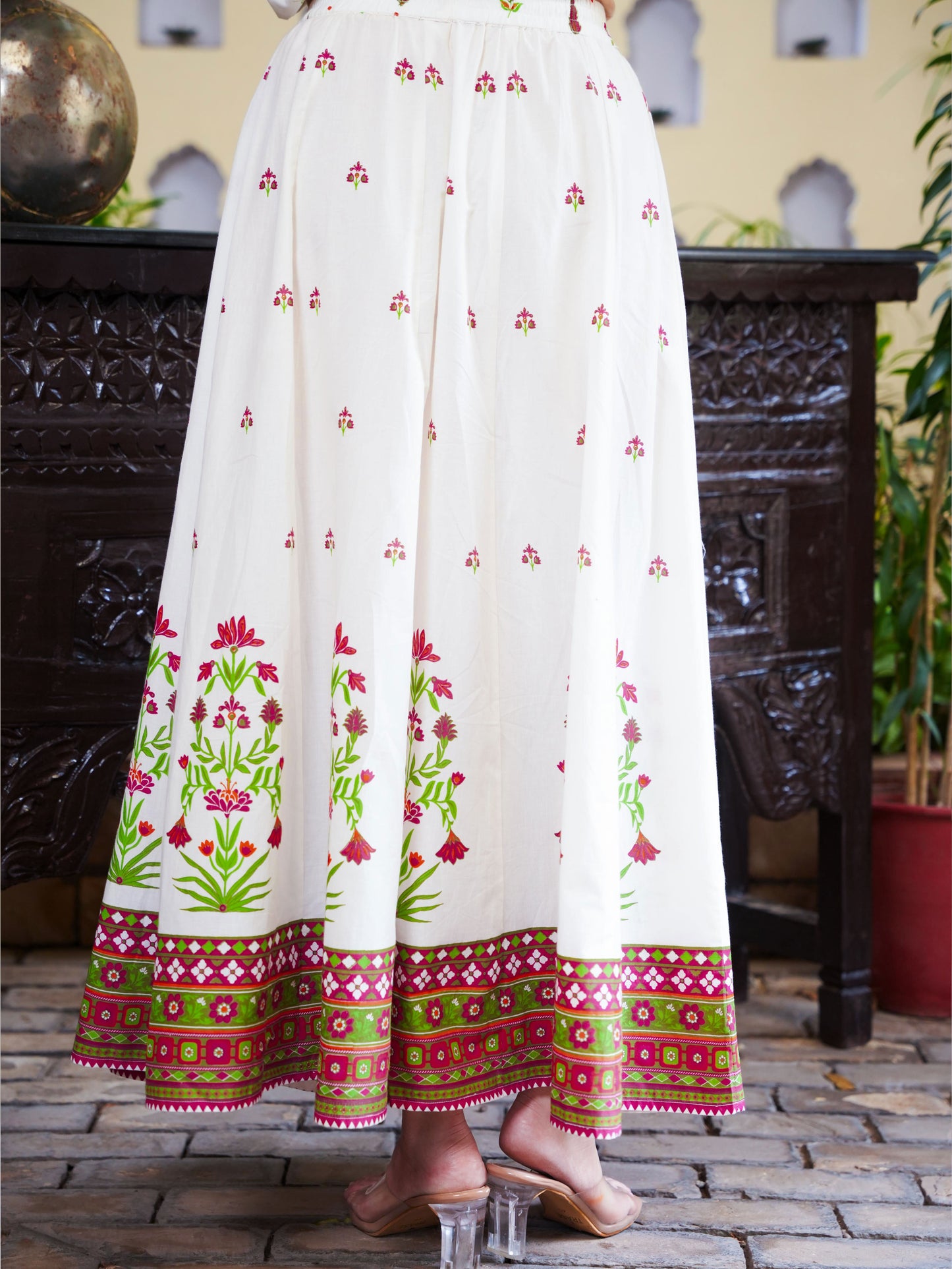 Soft Cotton Floral Off White Skirt