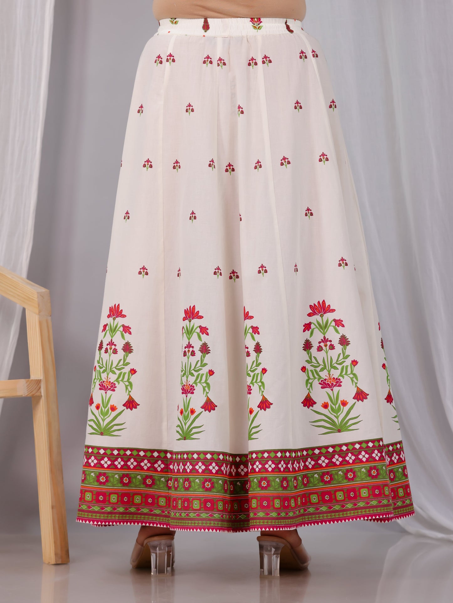 Soft Cotton Floral Flared Off White Kurta