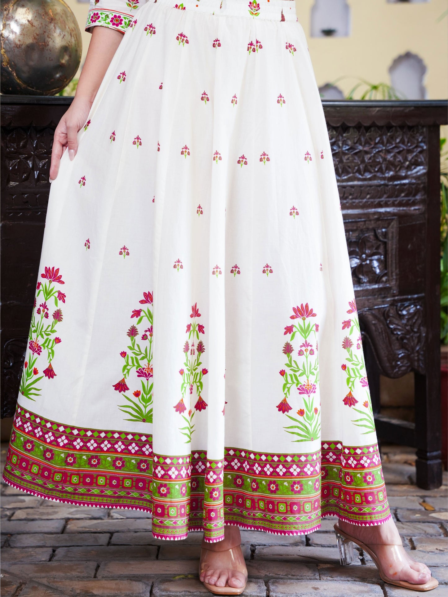 Soft Cotton Floral Off White Skirt
