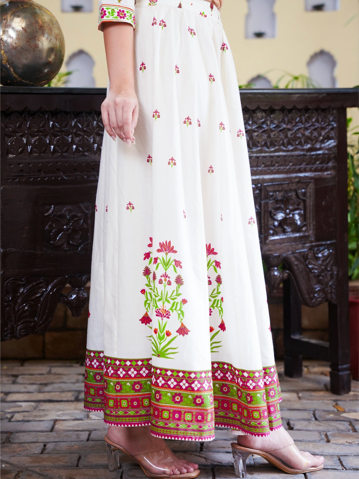 Soft Cotton Floral Off White Skirt