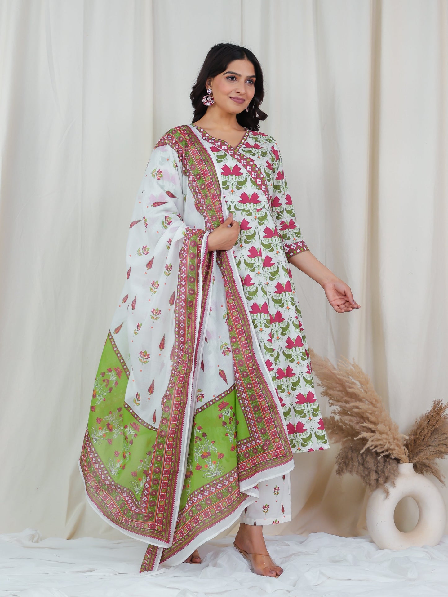 Cotton Voile Floral Off White Dupatta